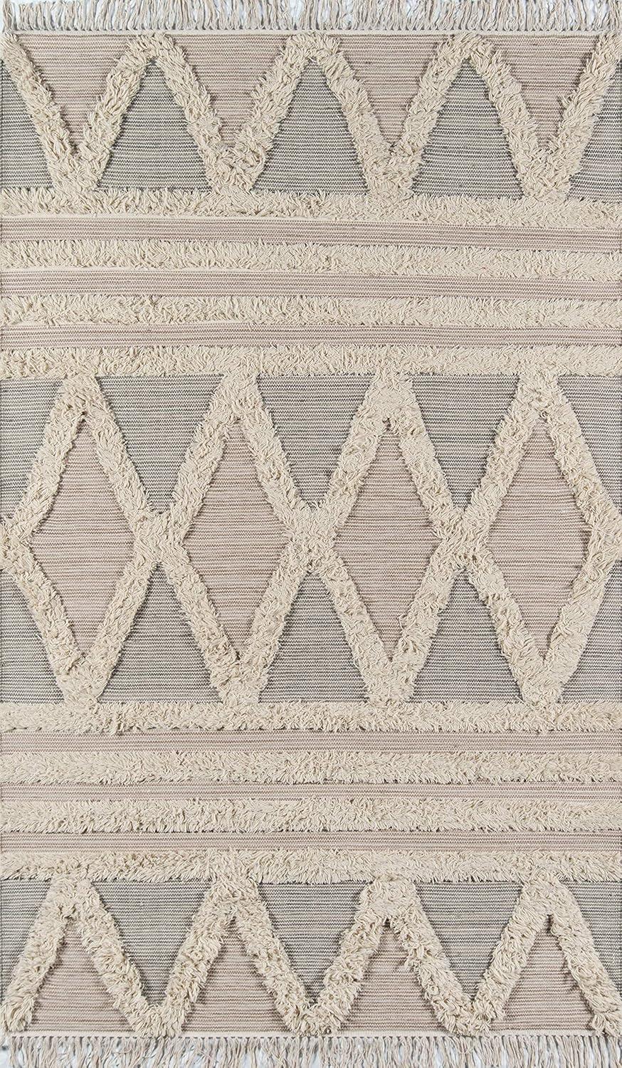 Beige Geometric Flat Woven Wool Area Rug 8' x 10'