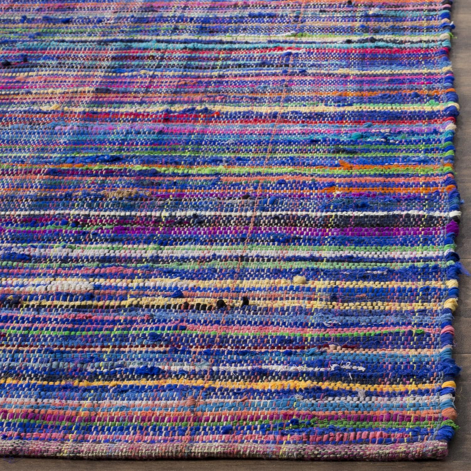 Handmade Boho Stripe Cotton Area Rug 8' x 10' in Blue/Multi