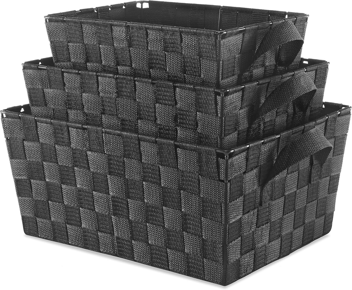 Whitmor Woven Strap Storage Baskets - Black - Set of 3