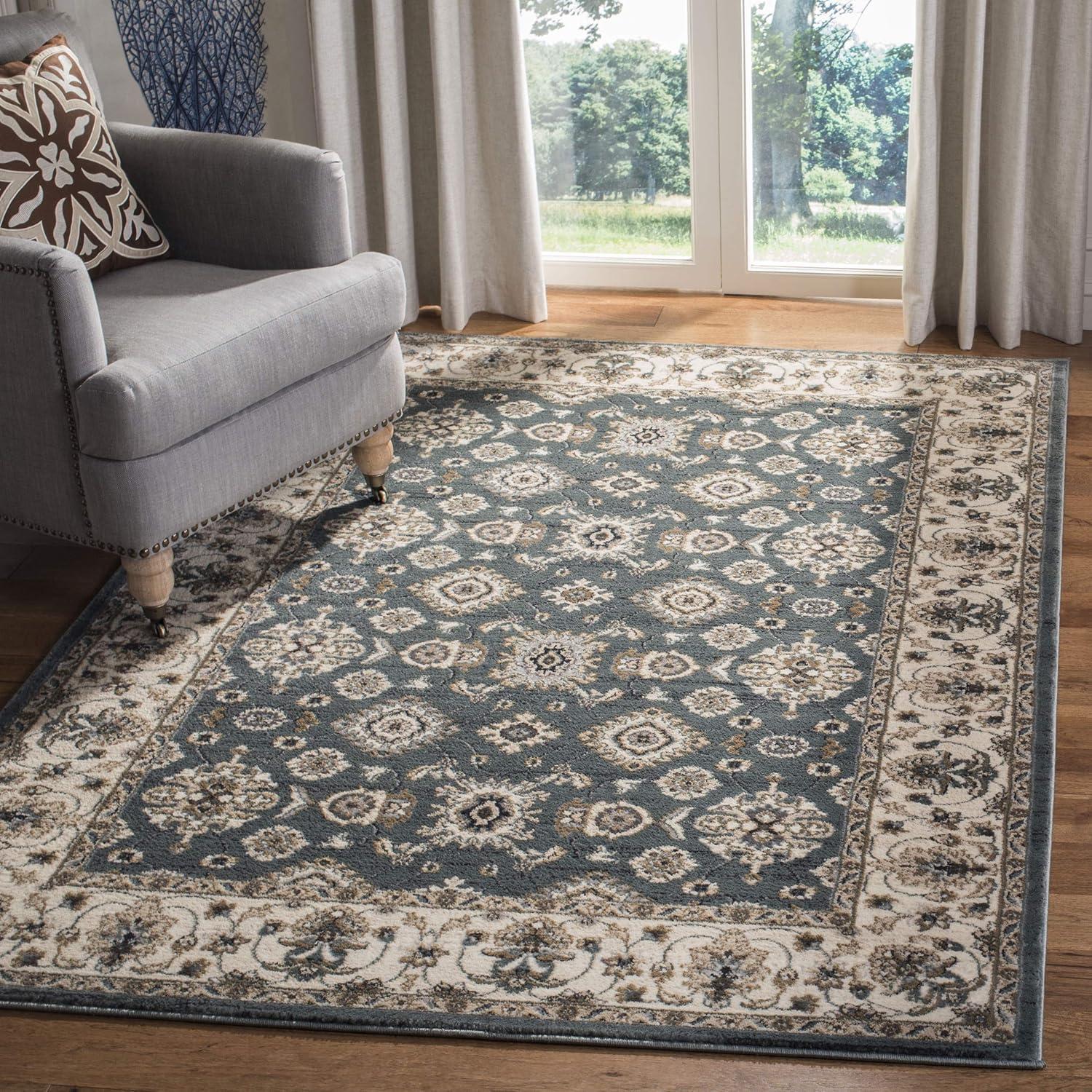 Teal and Cream 9' x 12' Floral Synthetic Area Rug