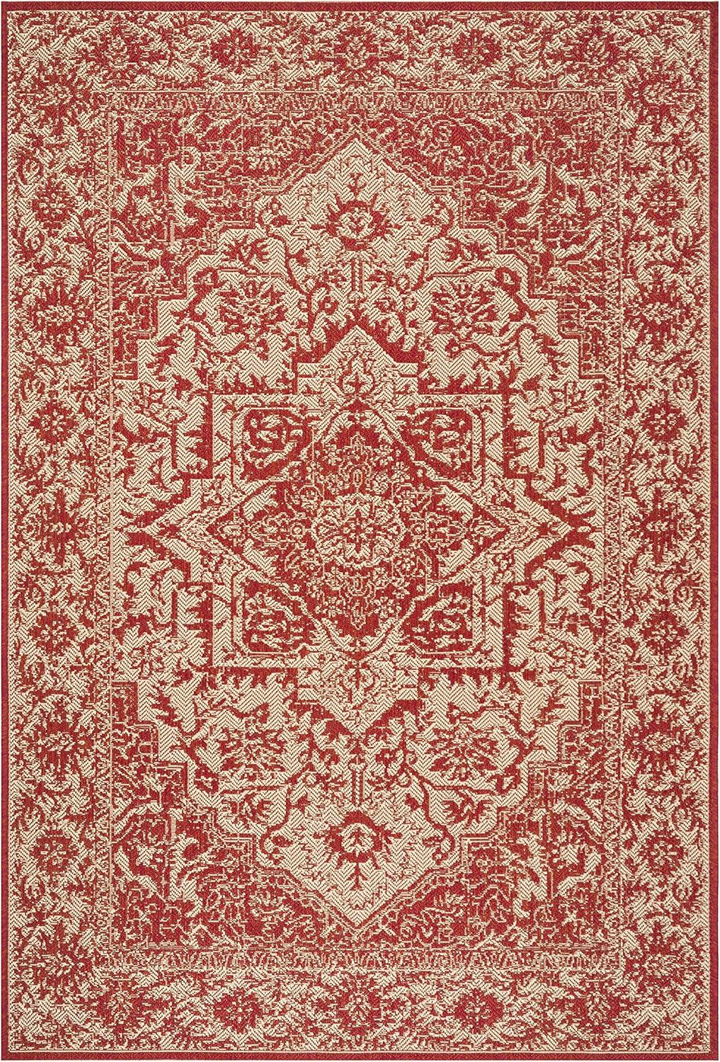 SAFAVIEH Beach House Orville Indoor/Outdoor Area Rug Red/Cream, 5'3" x 7'6"