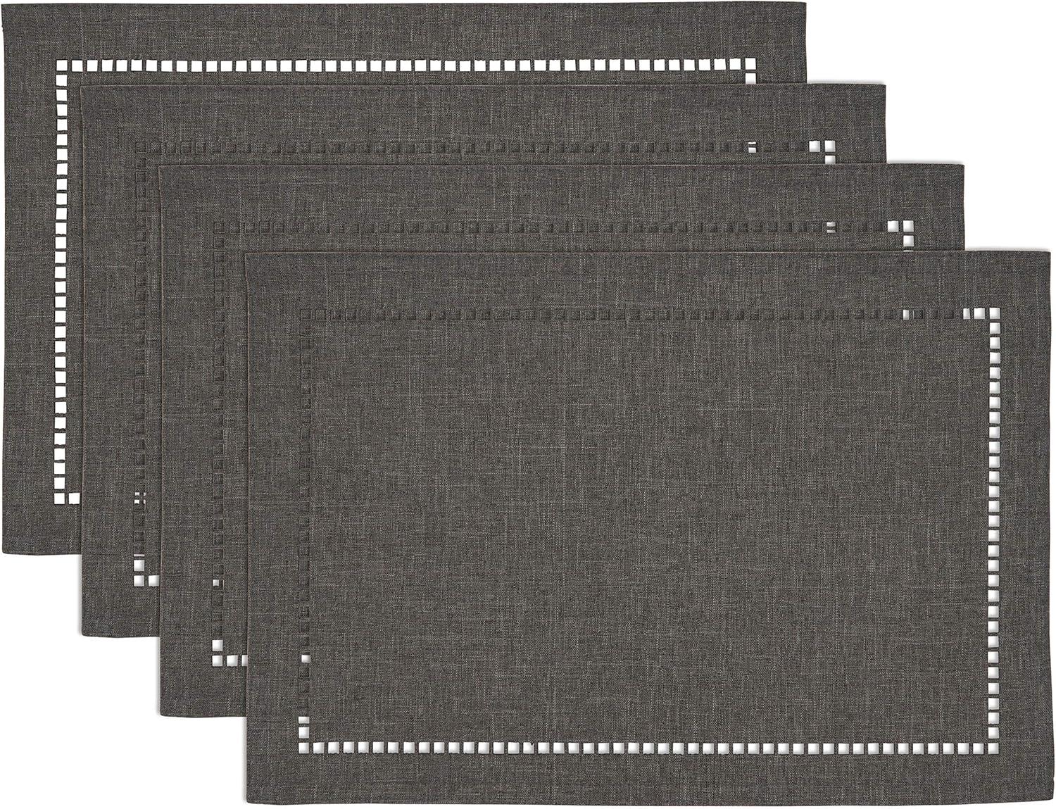 Charcoal Gray Laser-Cut Hemstitch Fabric Placemats Set of 4