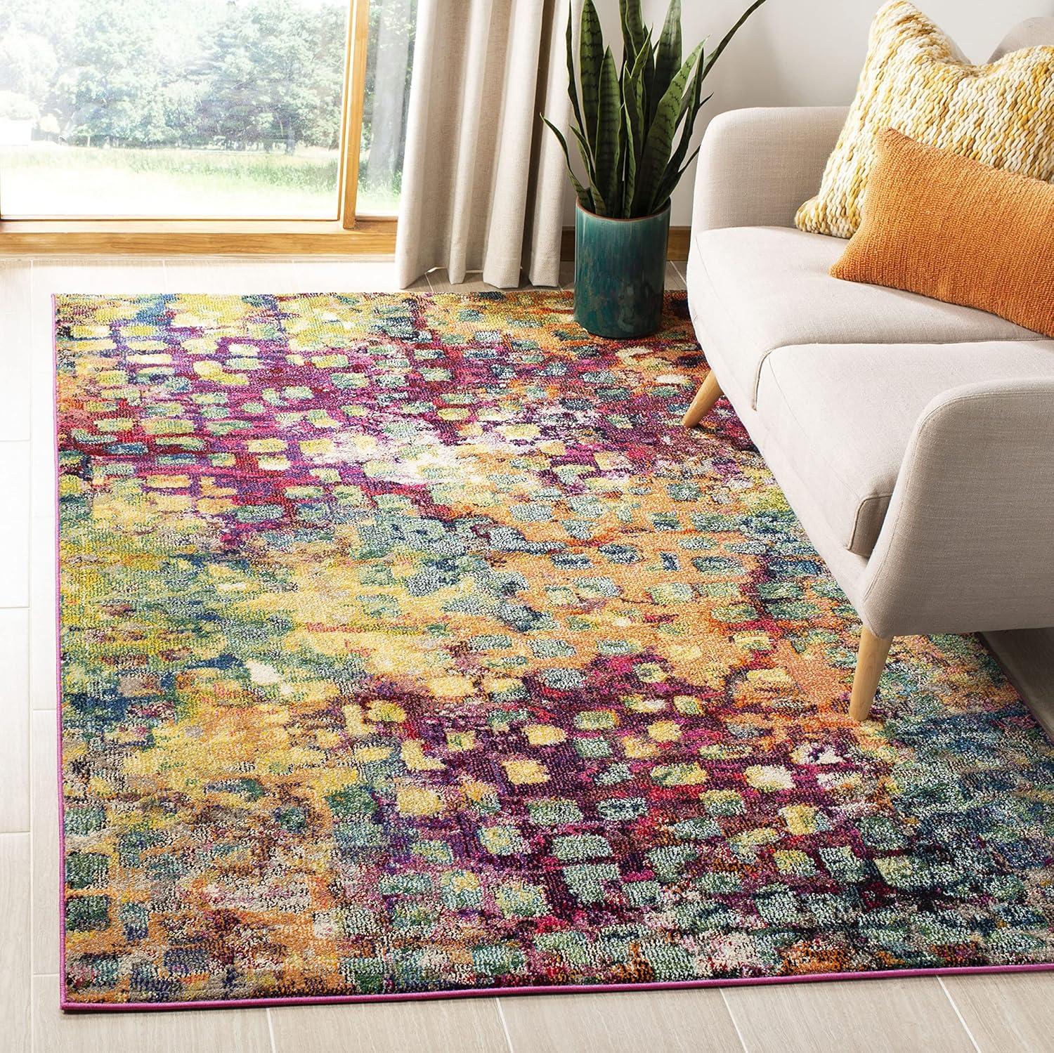 Boho Chic Pink Abstract 3' Square Synthetic Accent Rug