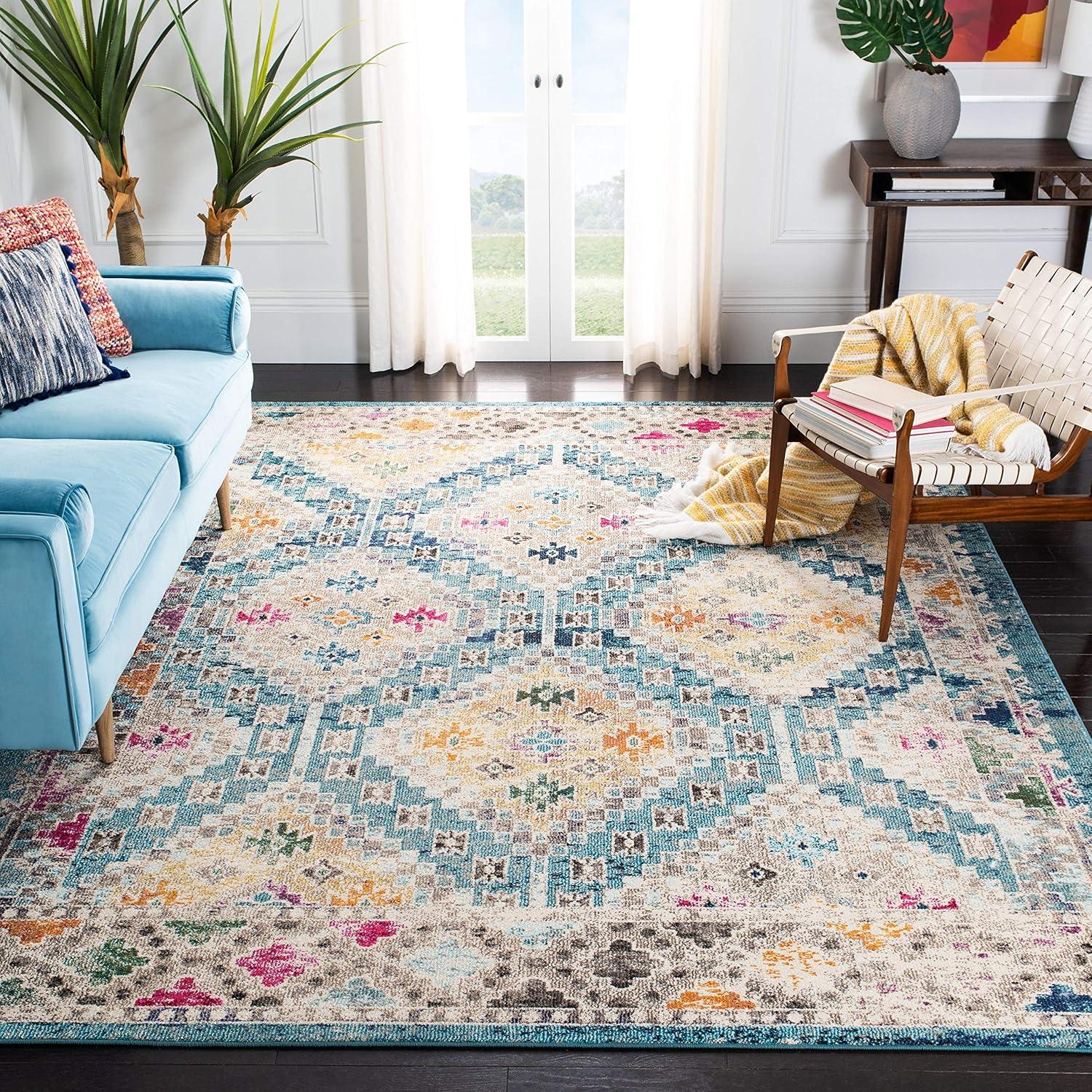 Metro-Mod Chic Square Blue Synthetic Area Rug - 6'7" Easy Care