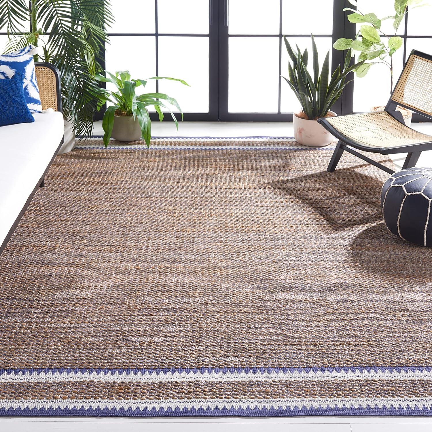 SAFAVIEH Natural Fiber Becky Solid Area Rug, Natural/Navy, 6' x 9'