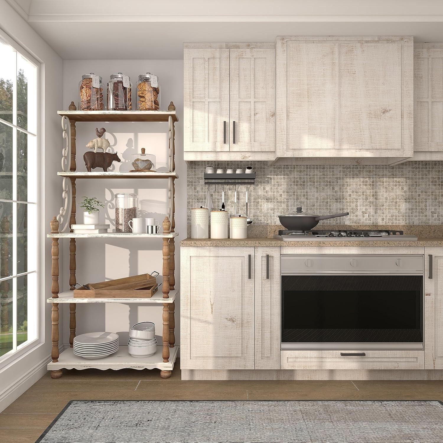 75" x 32" Farmhouse Wood Shelving Unit Off White - Olivia & May: 5-Tier Storage Bookcase