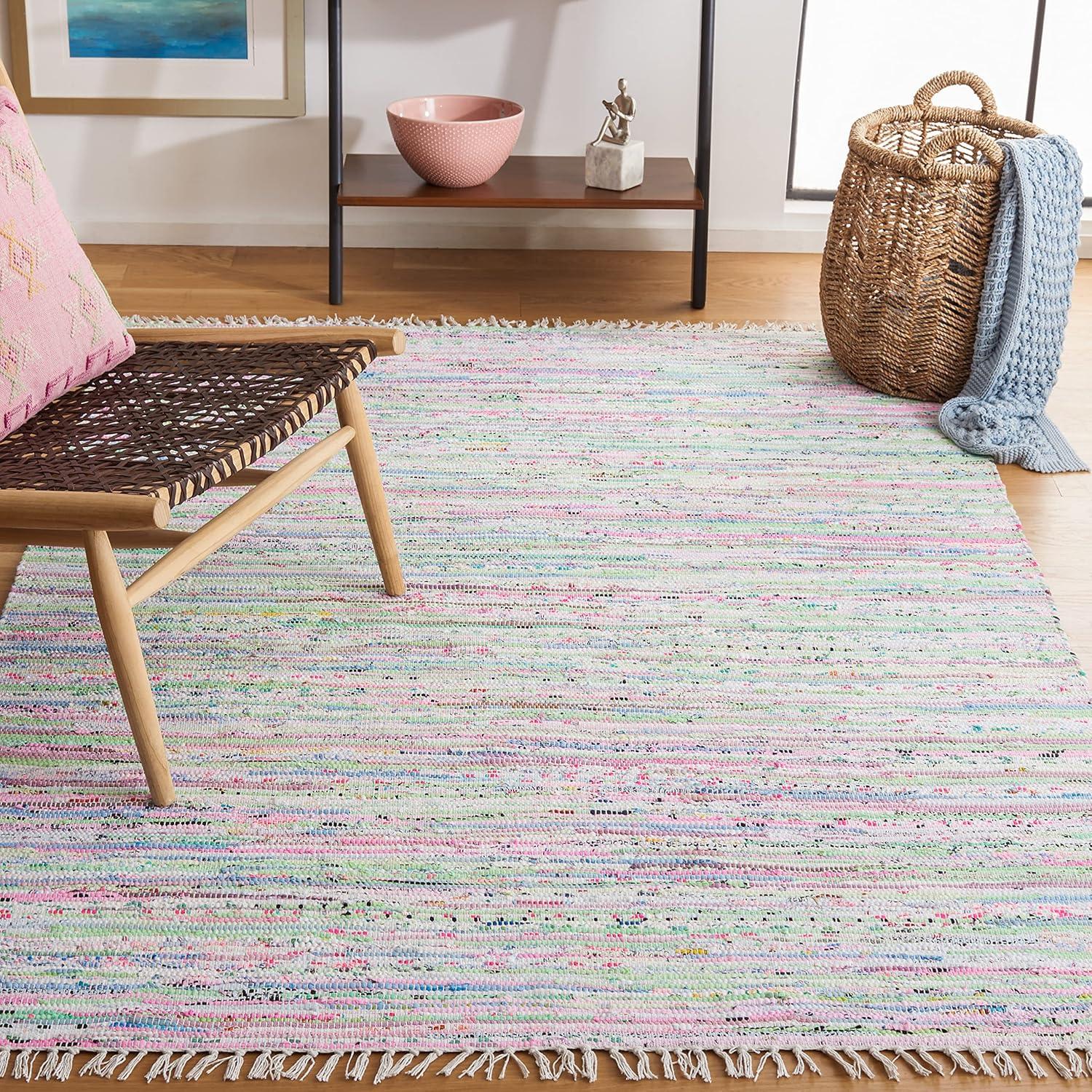 Handwoven Multicolor Cotton Boho Stripe Area Rug, 4' x 6'