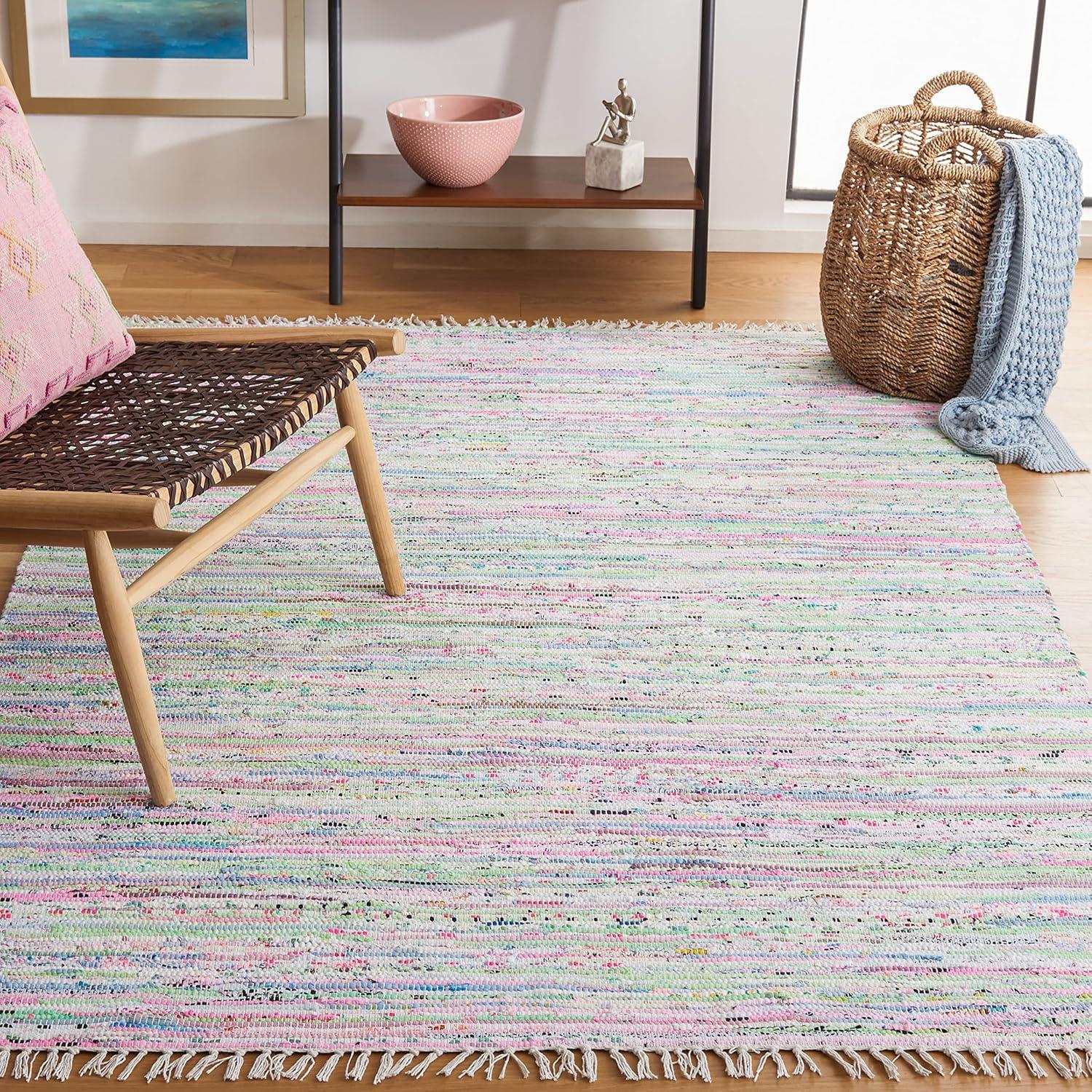 Rag Rug RAR125 Hand Woven Indoor Area Rug - Light Green/Multi - 4'x6' - Safavieh.