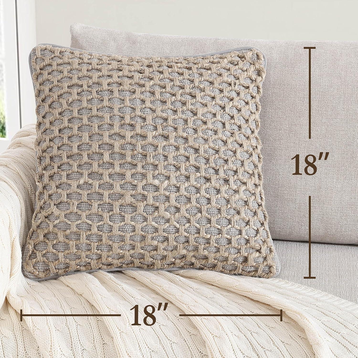Coastal Brown and Gray Jute Accent Pillow with Rope Trim