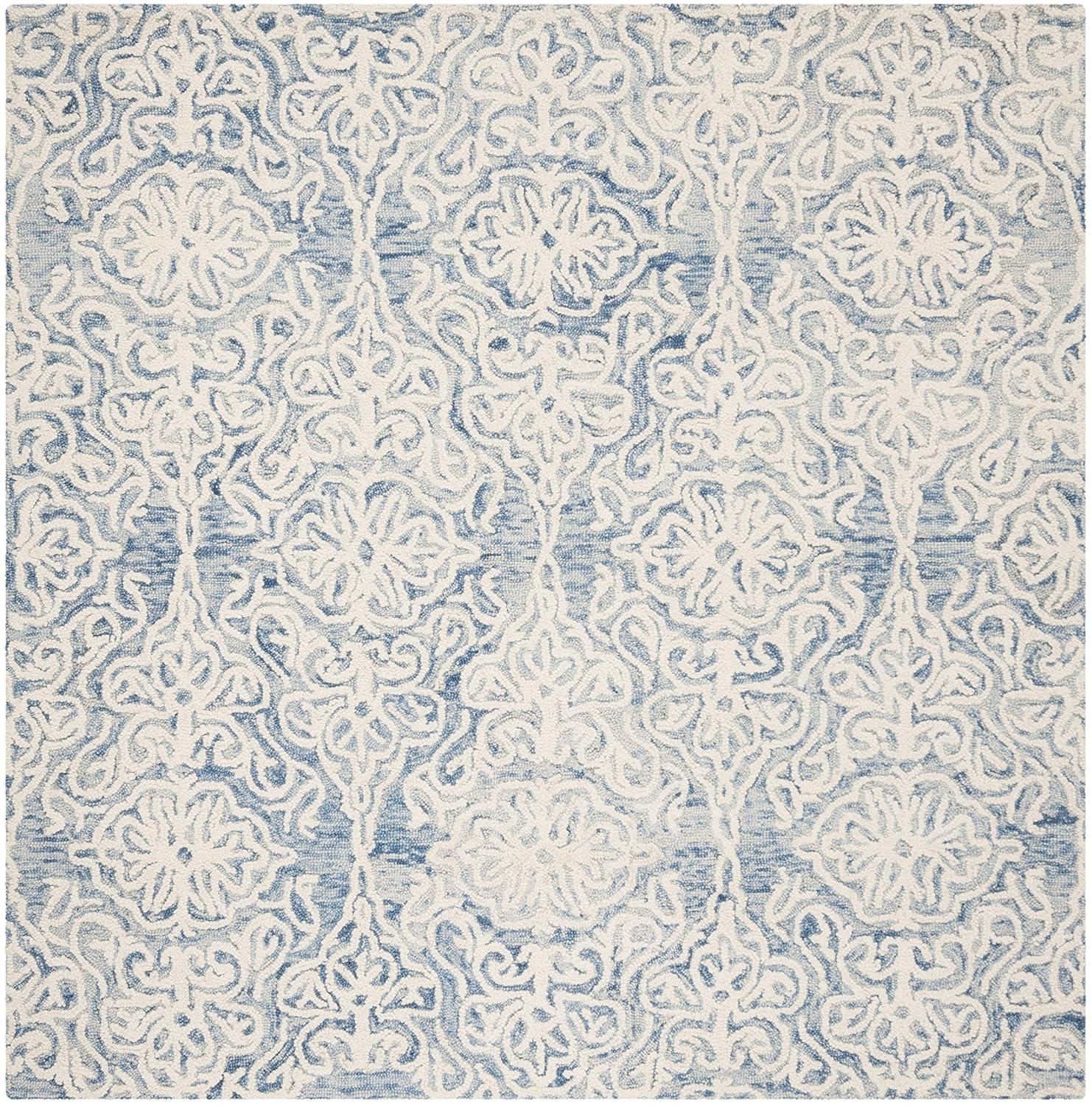 SAFAVIEH Blossom Asher Geometric Wool Area Rug, Blue/Ivory, 4' x 4' Square