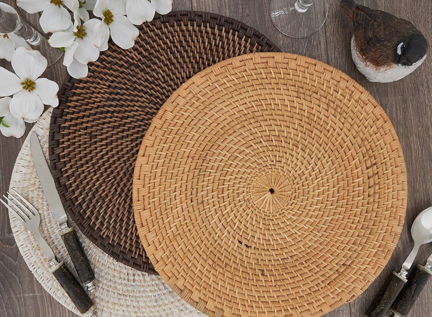 Natural Woven Rattan Round Placemats, Set of 4