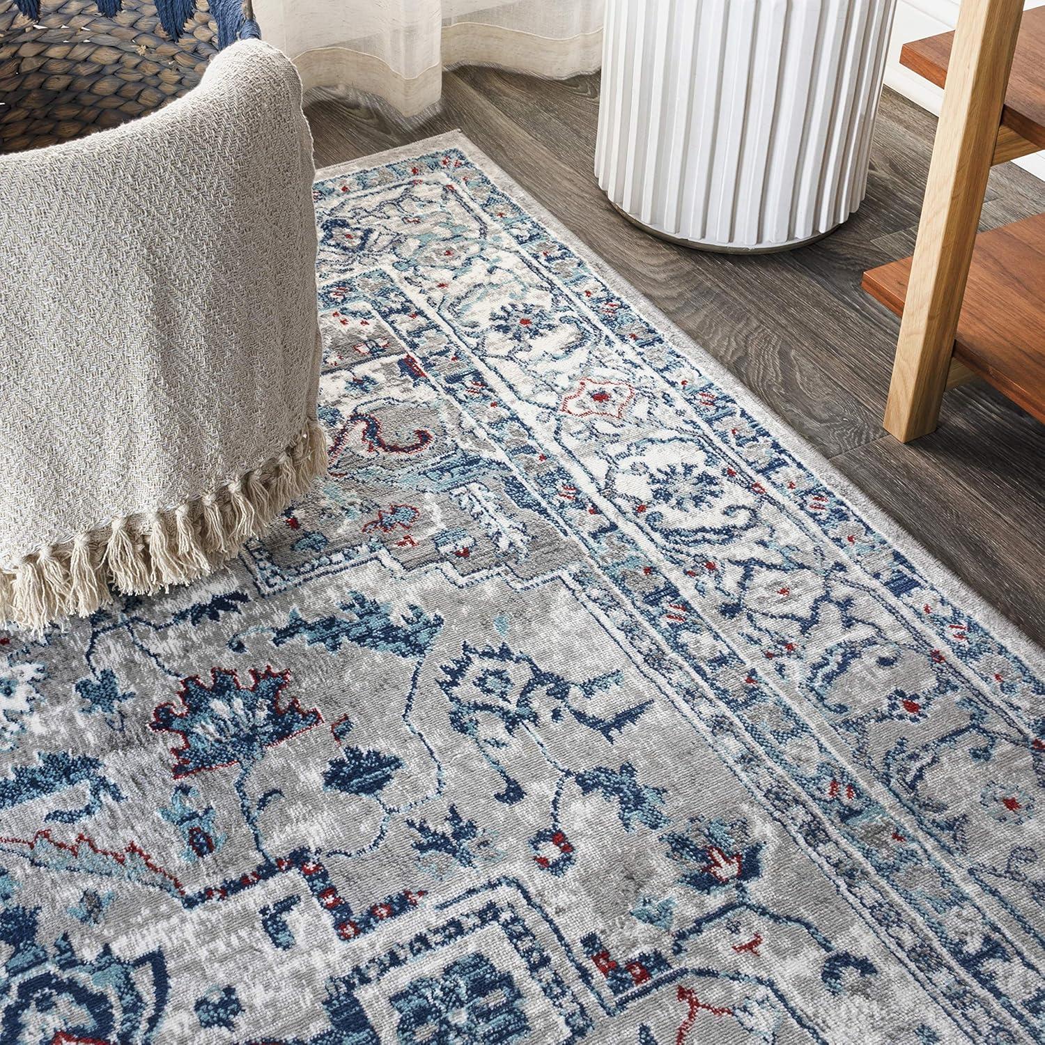 6'x6' Modern Persian Vintage Medallion Area Rug, Light Grey/Blue - JONATHAN Y
