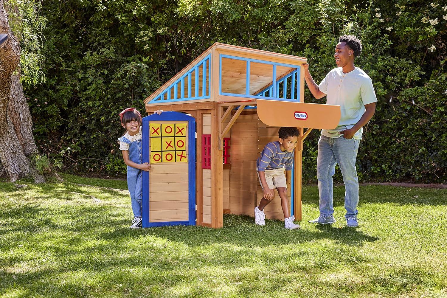 Wooden 5-in-1 Outdoor Playhouse with Games and Awning