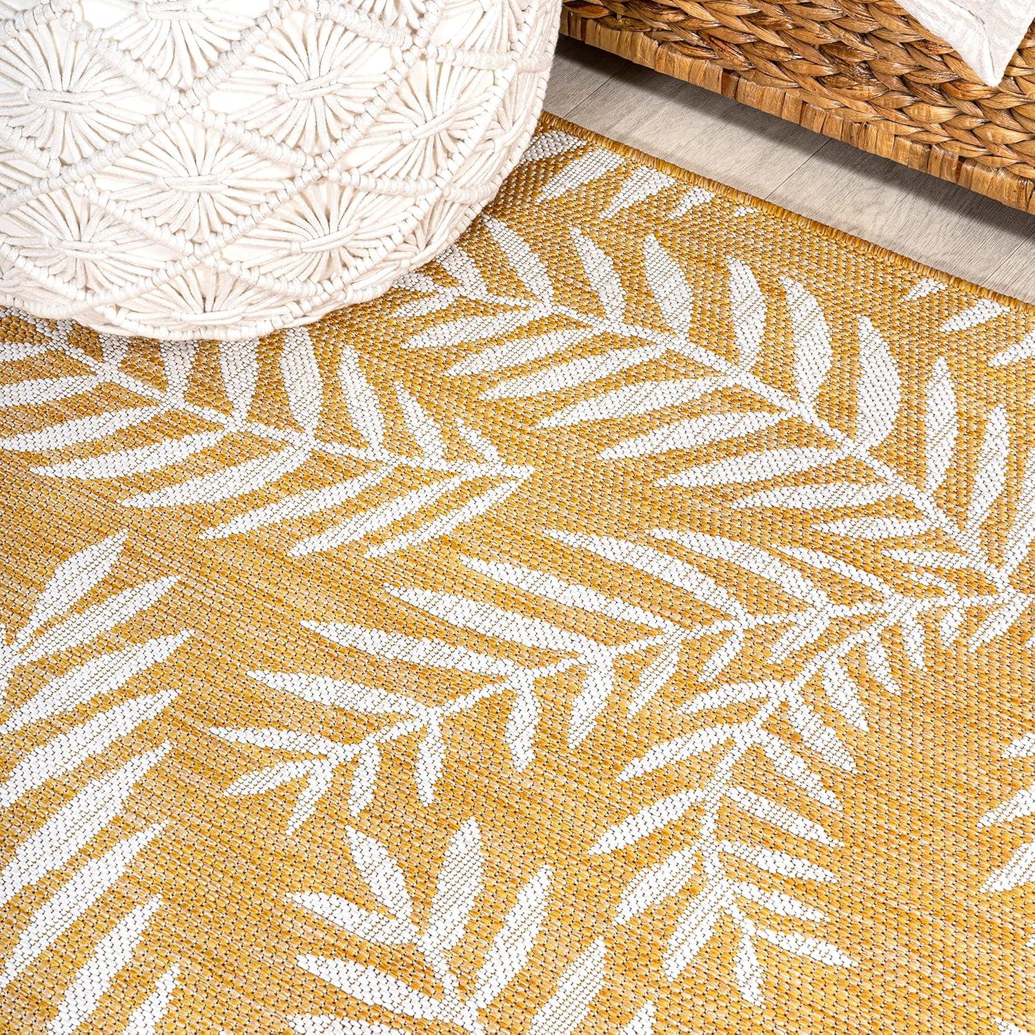 2' x 10' Nevis Palm Frond Indoor/Outdoor Runner Rug, Yellow/Cream - JONATHAN Y