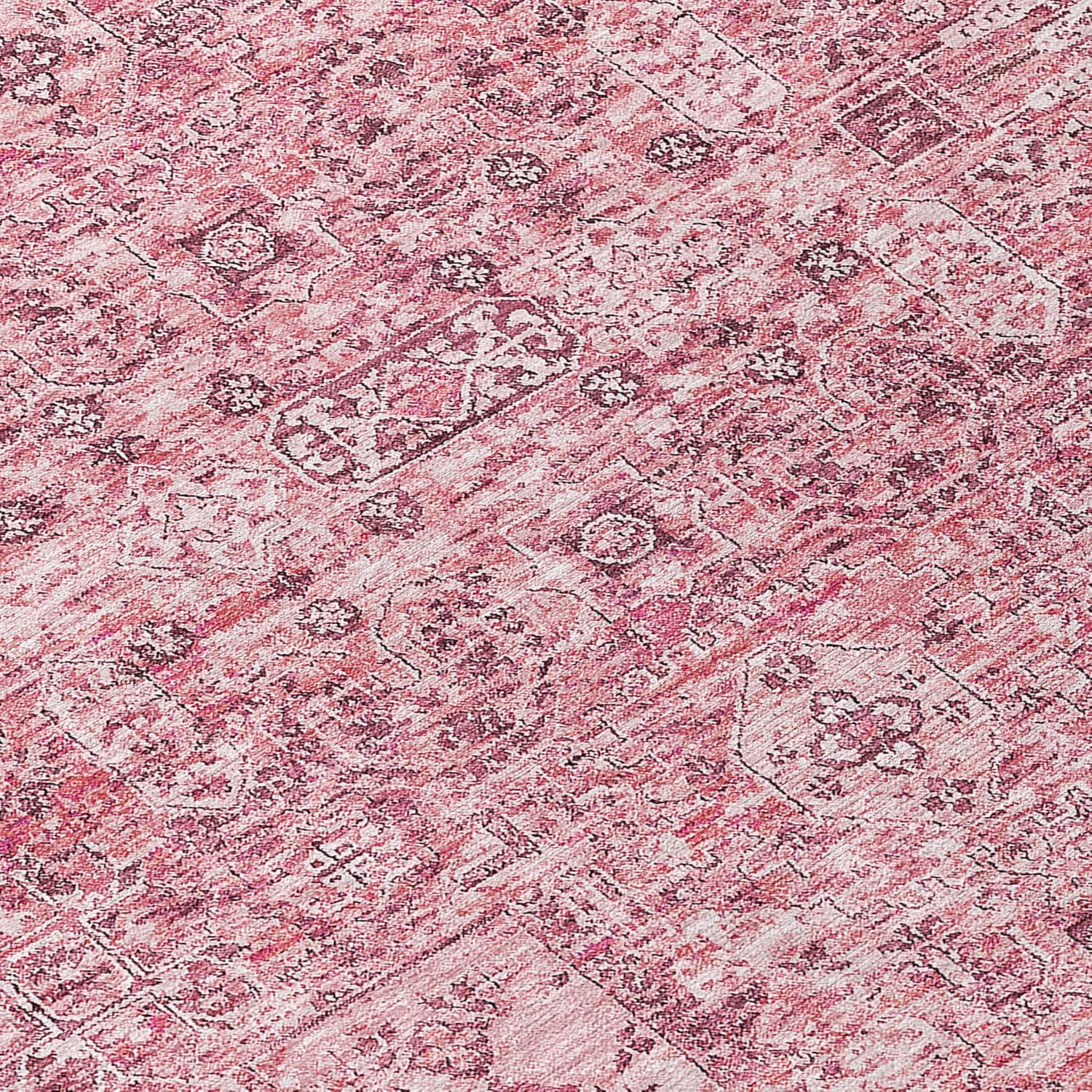 Pink Synthetic Flat Woven Washable 5' x 7' Area Rug