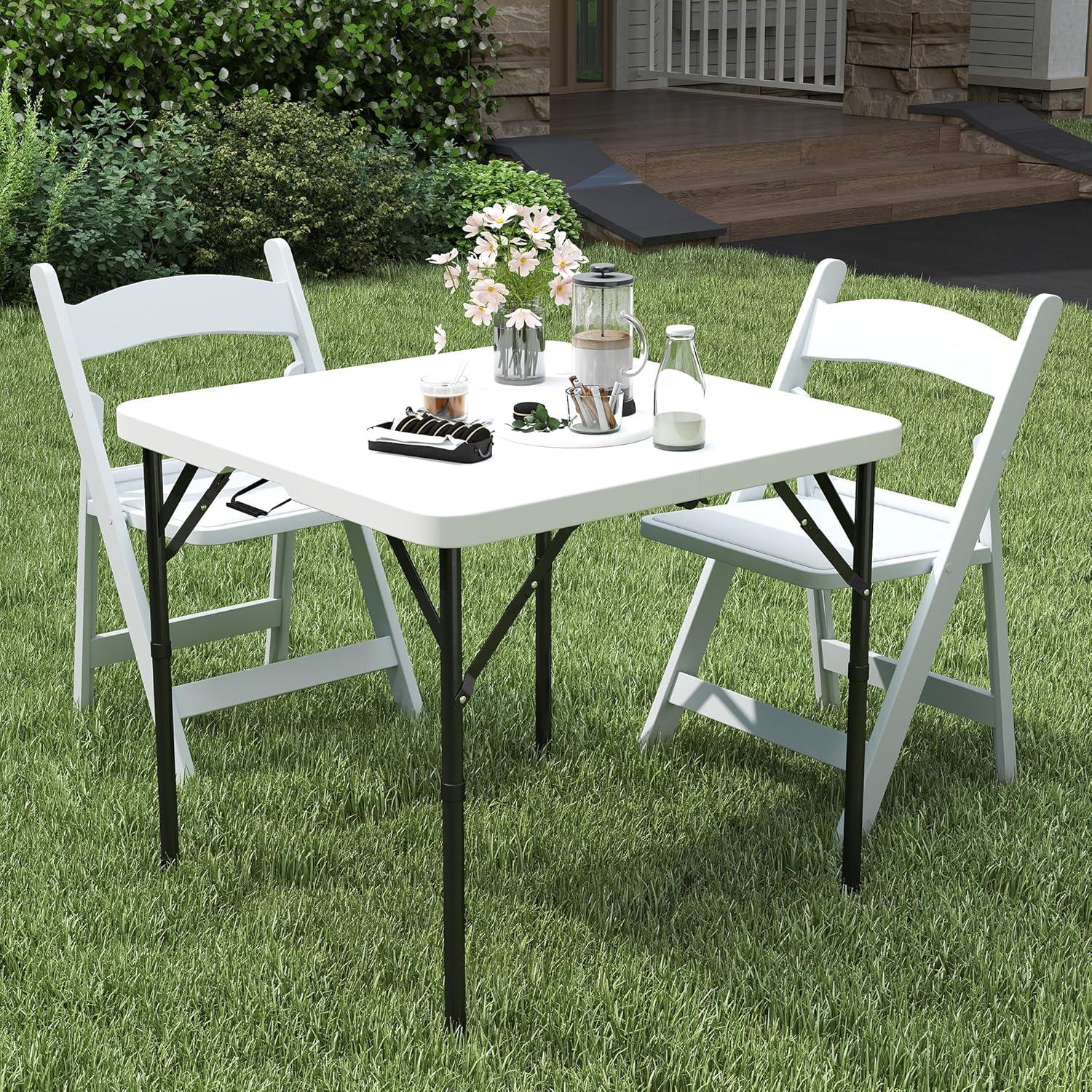 4 ft Portable Folding Table, Idustrial Heavy-Duty Foldable Table, HDPE Plastic Table, with Carrying Handle, Locks, Stright Legs for Indoor & Outdoor Party, Barbeque, Camping, Board Games - White