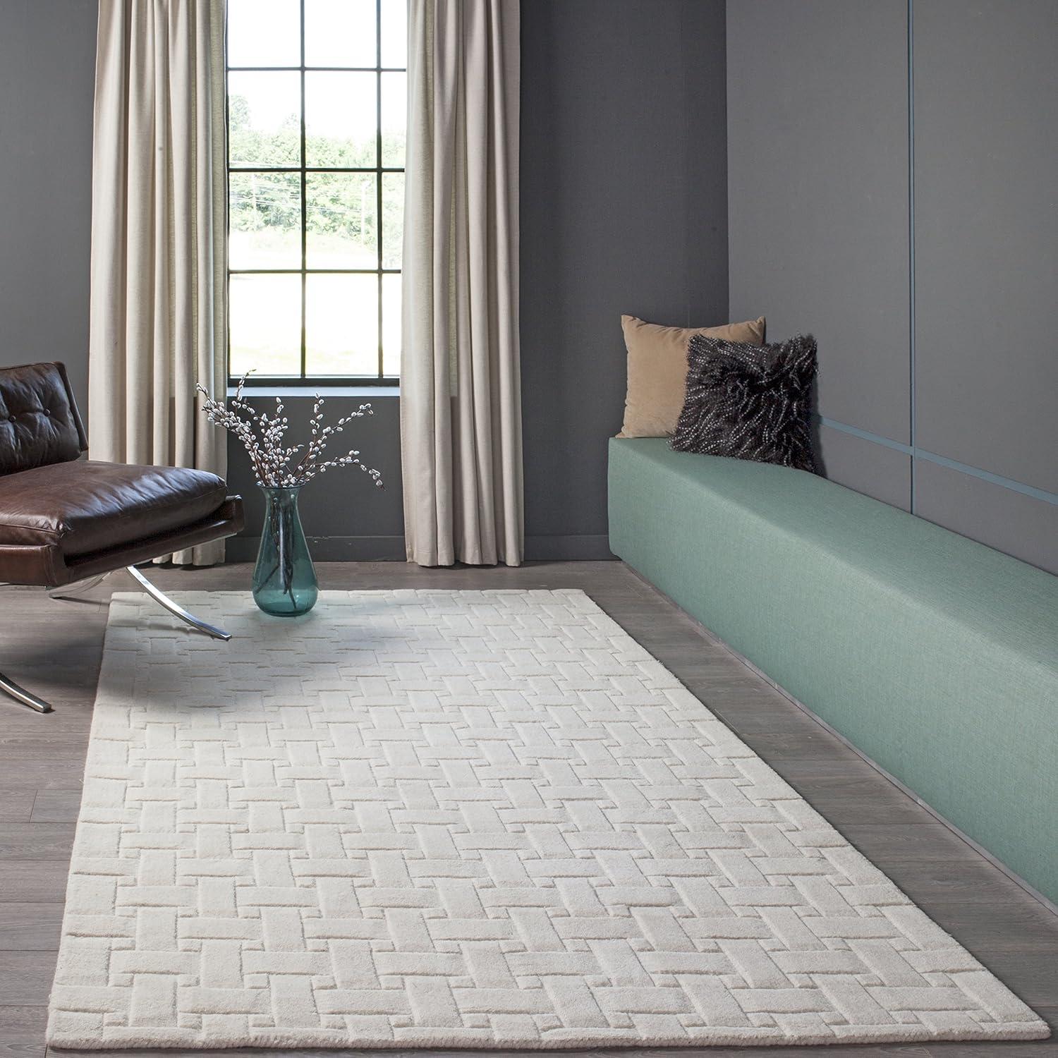 Ivory Basketweave 100% Wool Area Rug 5'x8' - Momeni