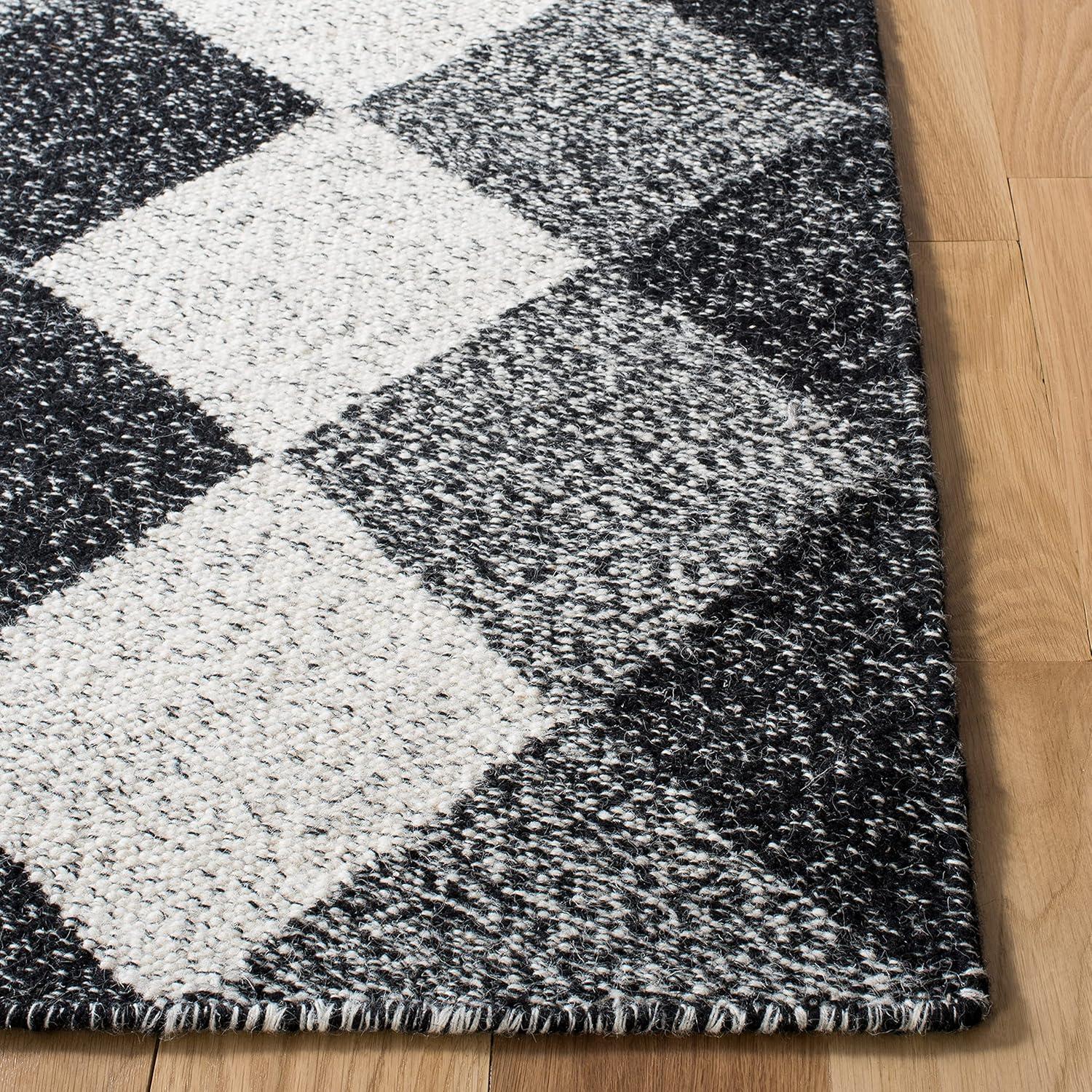 George Oliver Kilim Flat Weave Wool/Cotton Geometric Rug in Black