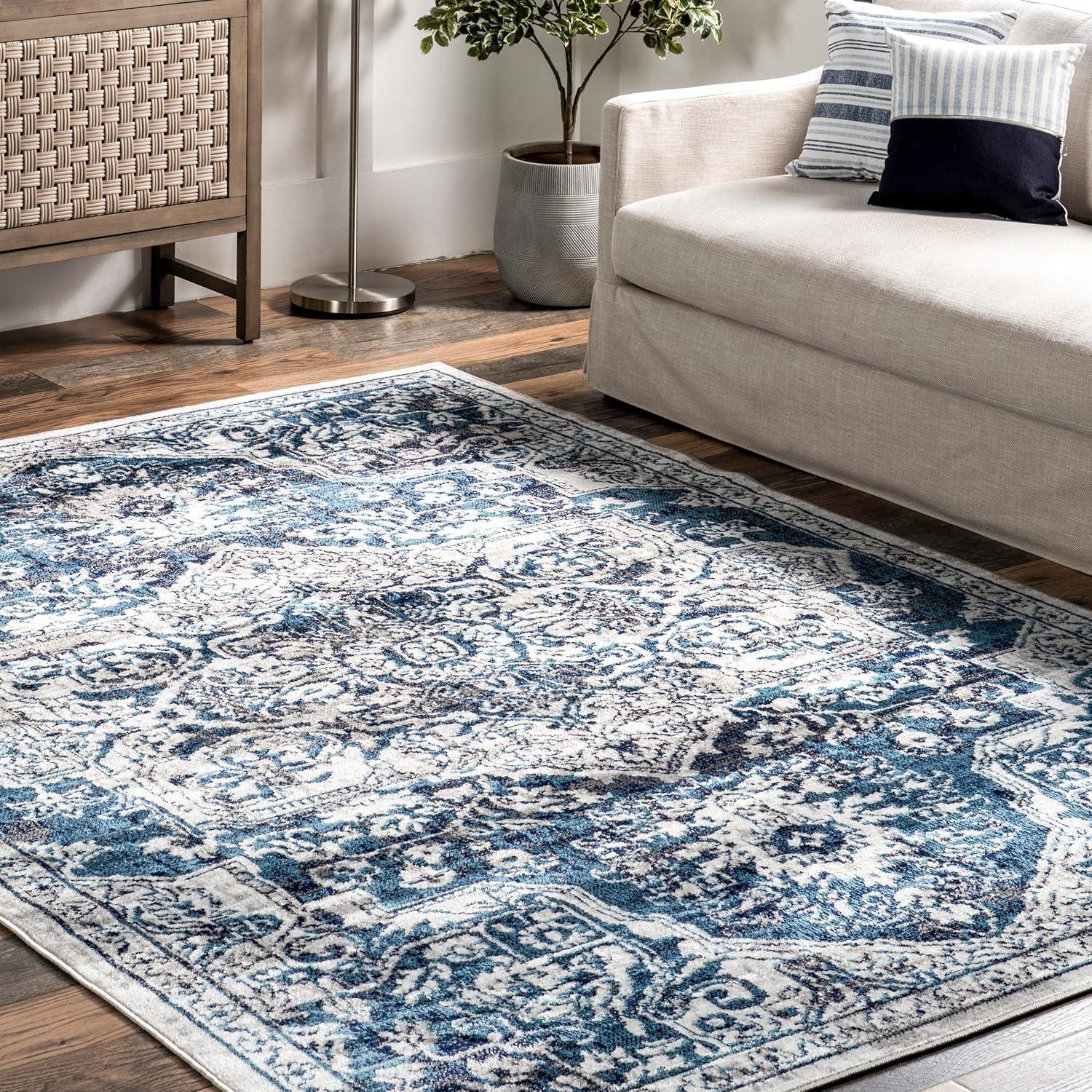 Nuloom Maryanne Geometric 9x12 Indoor Area Rug for Living Room Bedroom Dining Room Kitchen, Blue/Ivory