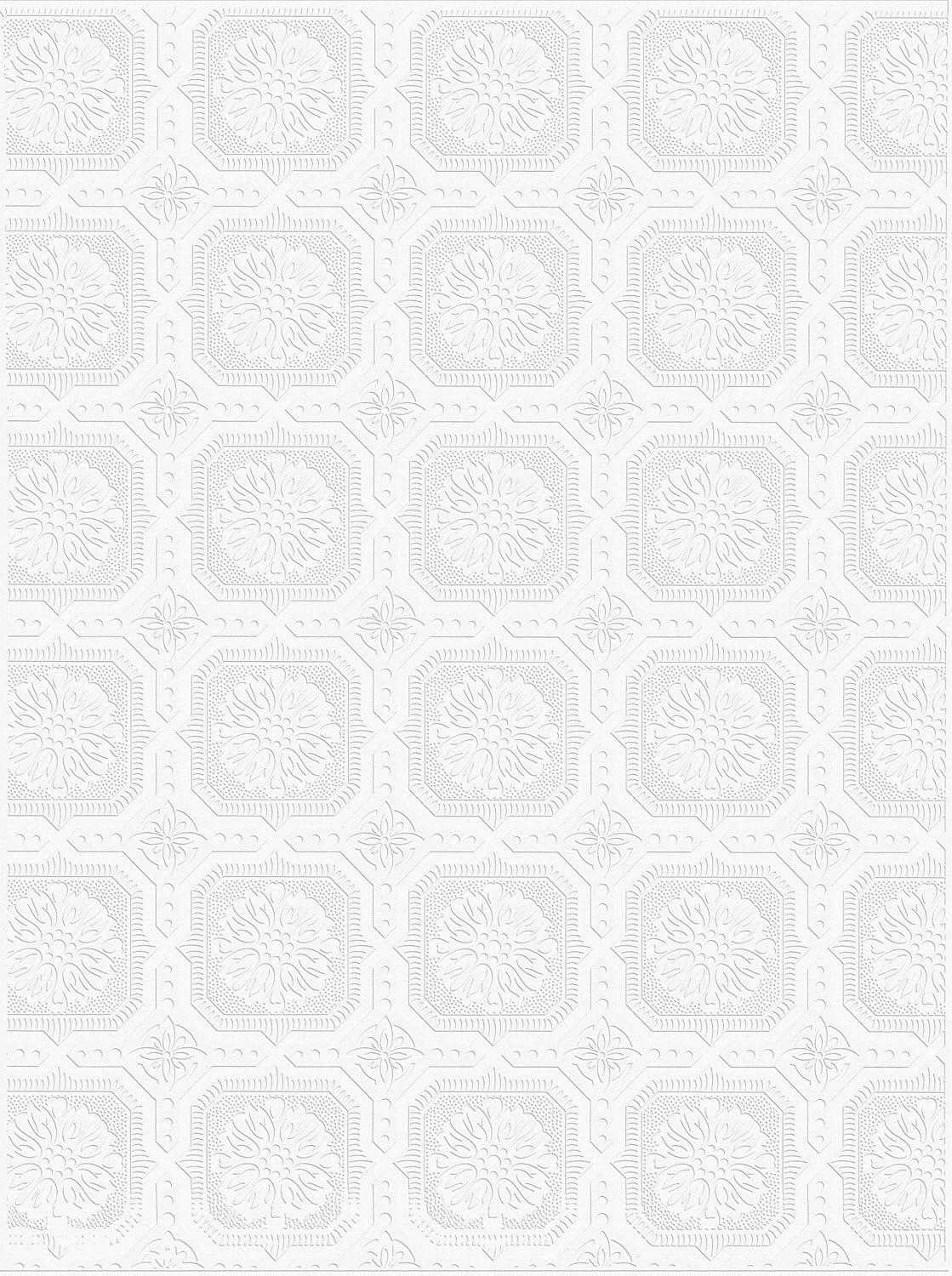 Small Squares White Paintable Wallpaper