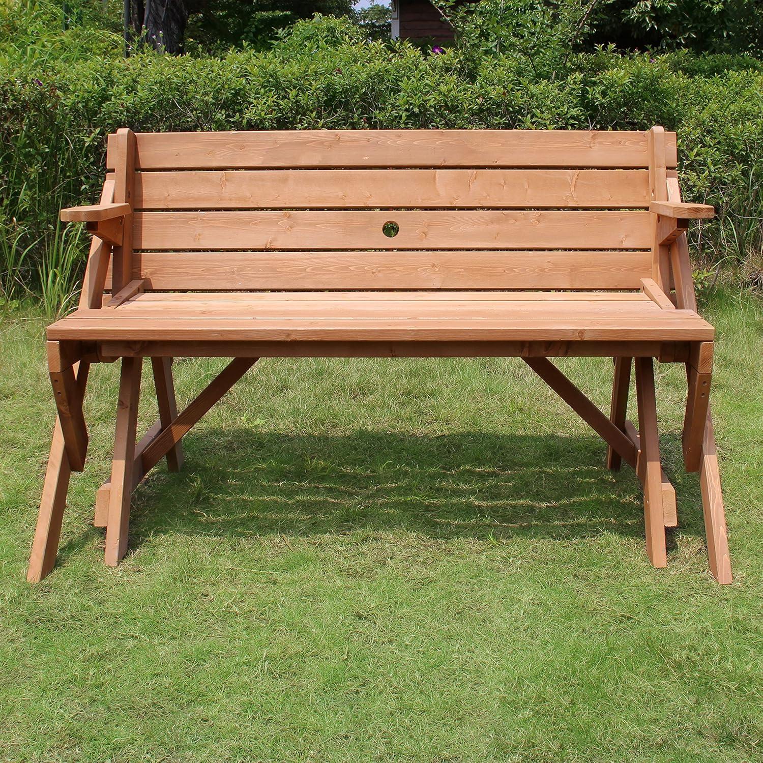 Convertible Natural Fir and Hardwood Picnic Table Bench