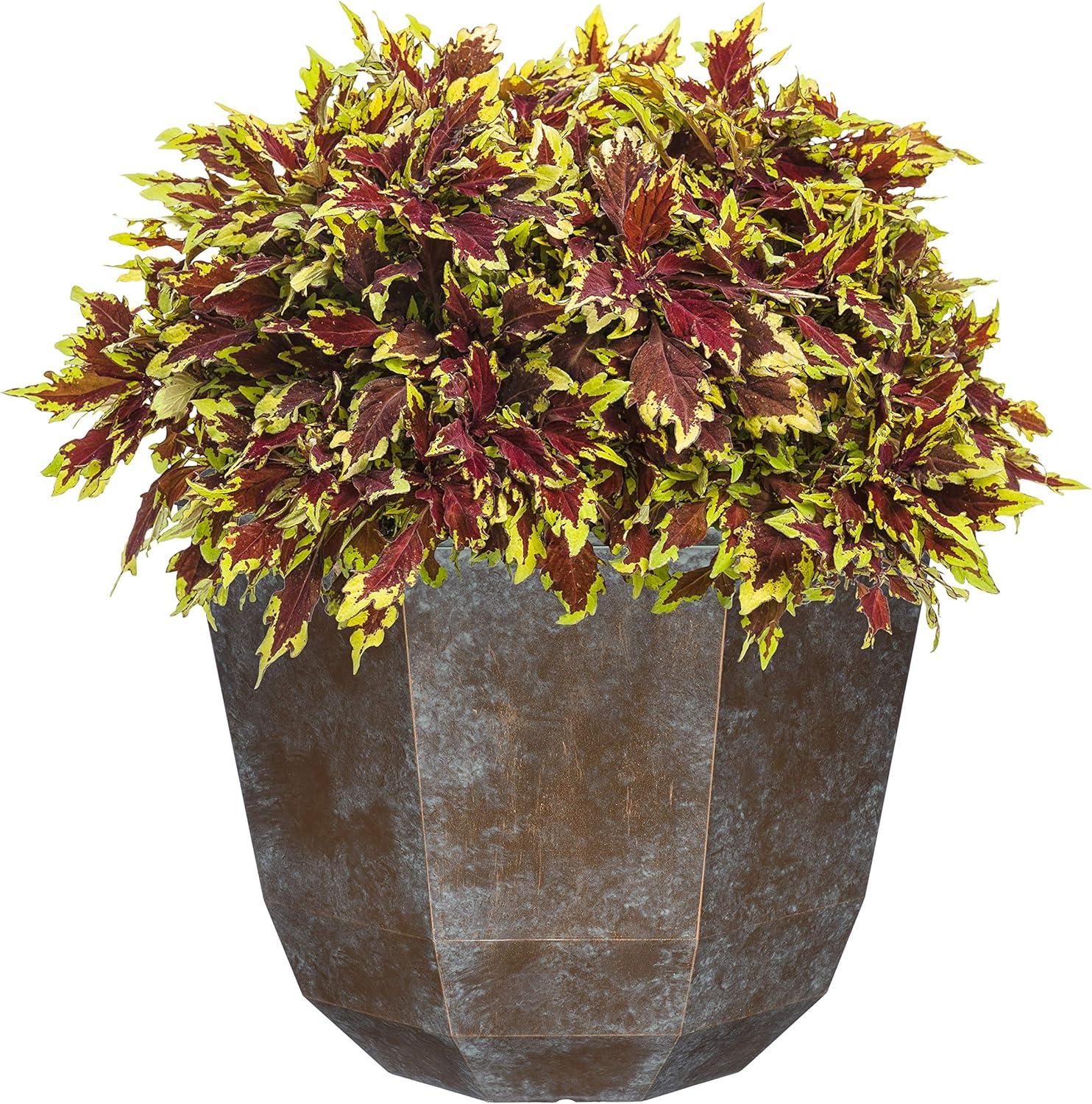 15" Weathered Copper Resin Outdoor Patio Planter