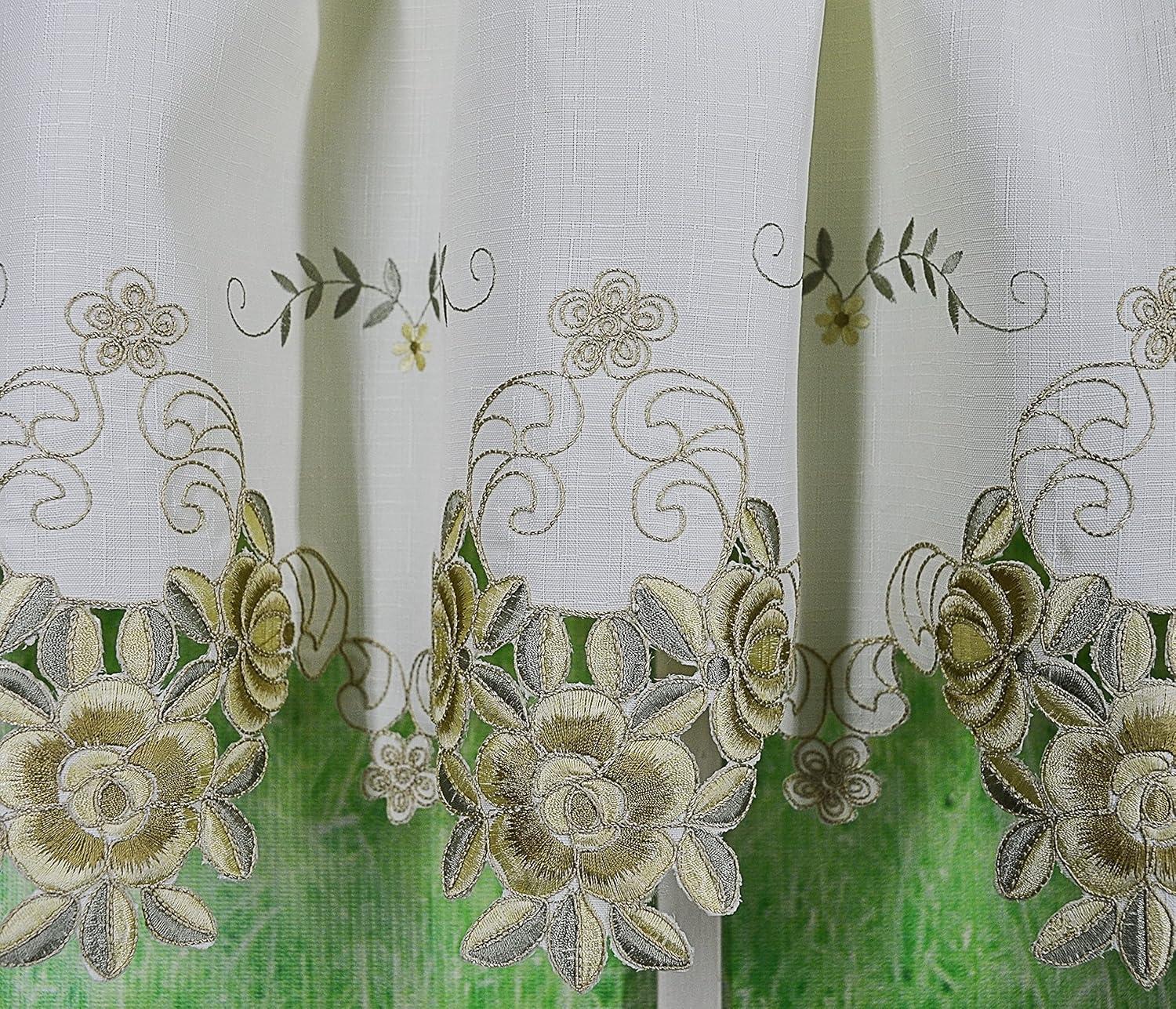 Ecru Antique Embroidered Floral 14" Tie-Up Valance