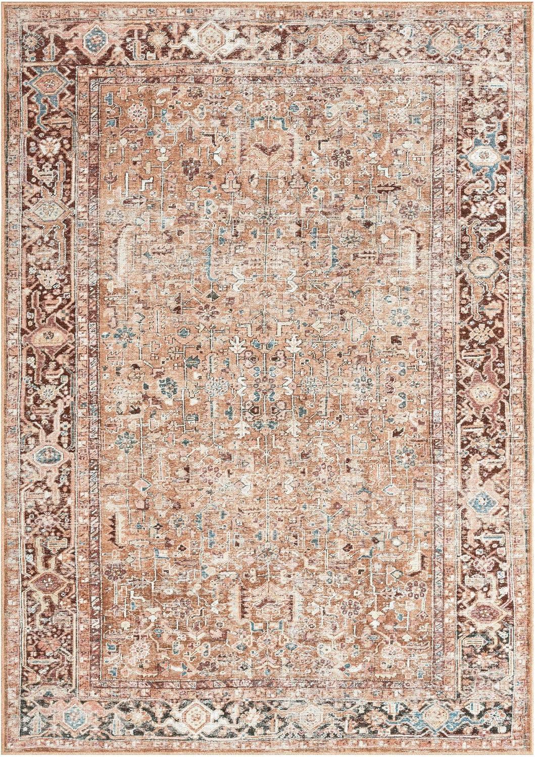 Home Dynamix Everwash Callaghan Edith Distressed Vintage Machine Washable Area Rug, Terracotta, 5'2"x7'2"