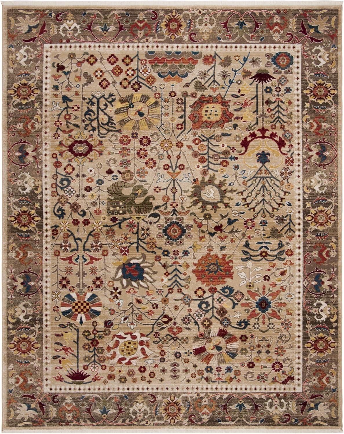 Beige and Taupe Floral Synthetic 8' x 10' Area Rug