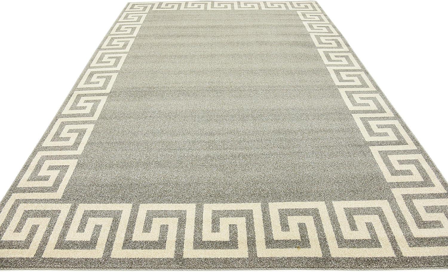 Gray Geometric Border Design 5' x 7' Area Rug