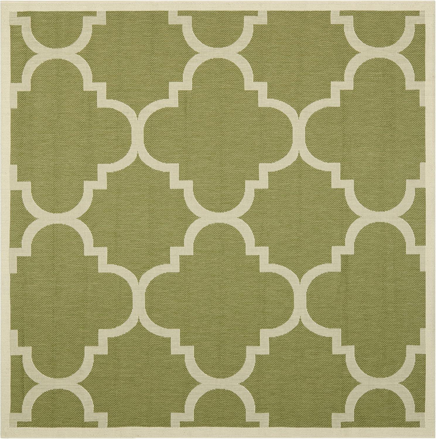 Safavieh Courtyard Becky Quatrefoil Indoor/Outdoor Area Rug, 6'7" x 6'7" Square, Green/Beige