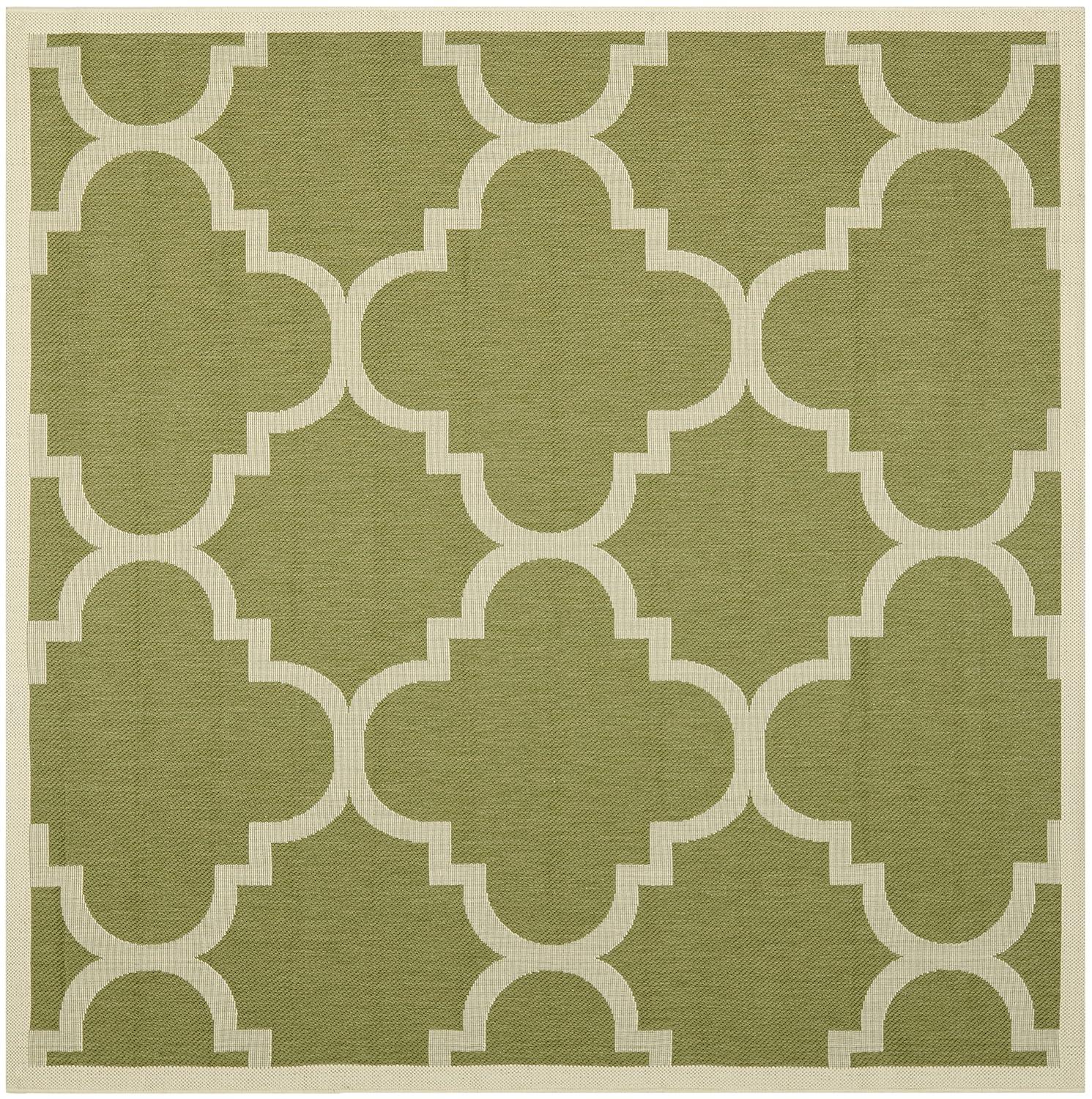 SAFAVIEH Courtyard Becky Geometric Indoor/Outdoor Area Rug, Green/Beige, 6'7" x 6'7" Square