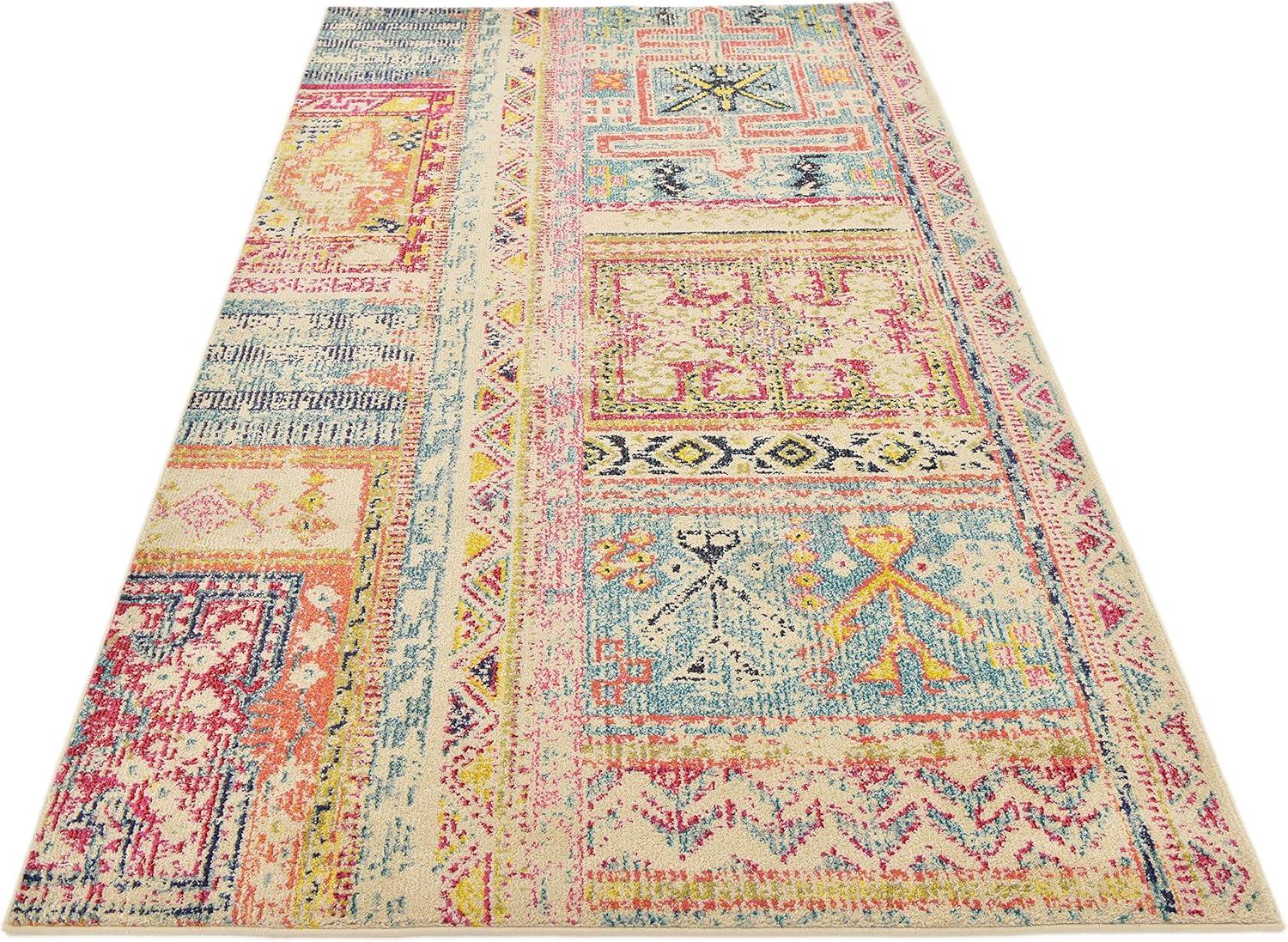 Colorful Geometric Low Pile Synthetic Area Rug