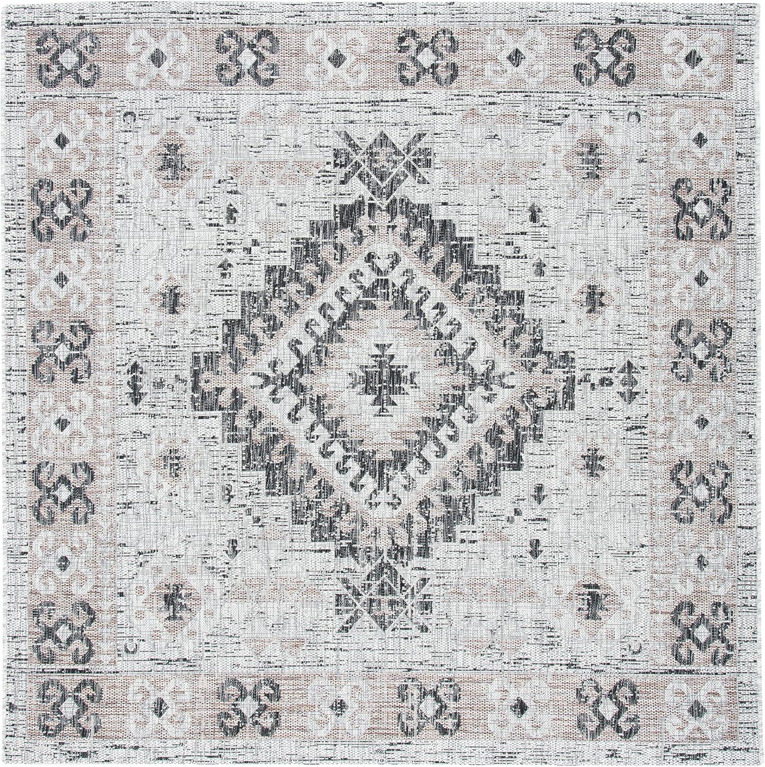 Courtyard CY8546 Power Loomed Indoor and Outdoor Area Rug - Light Grey/Light Beige - 6'7"x6'7" - Safavieh