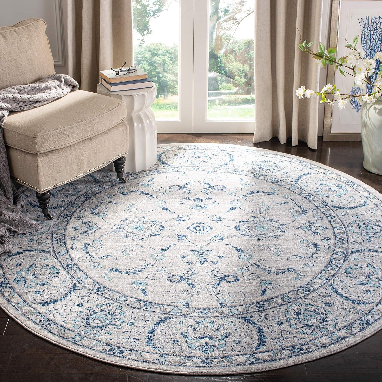 Hand-Knotted Elegance Round Gray Synthetic 59" Rug