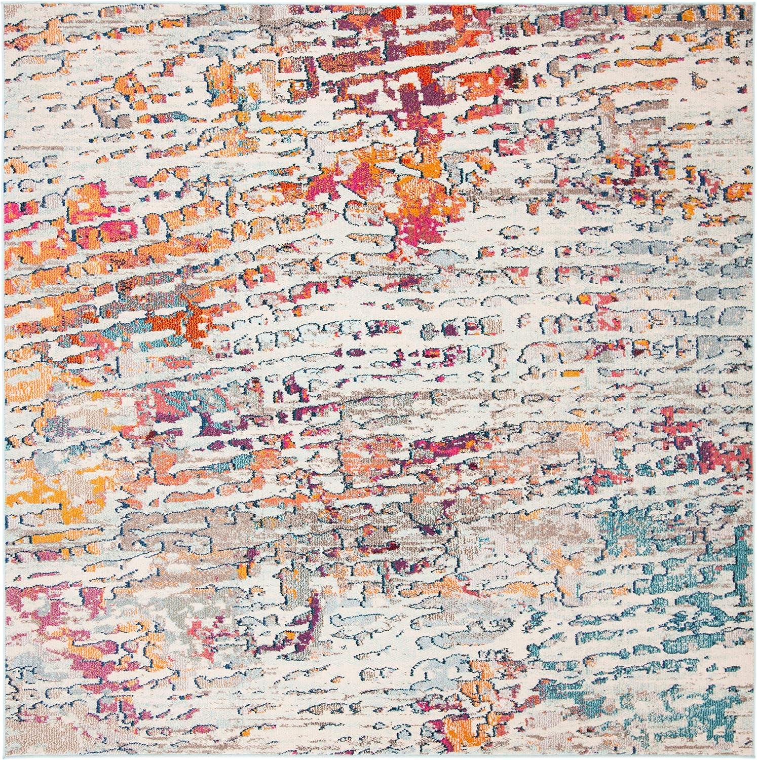 Madison MAD454 Power Loomed Indoor Area Rug - Light Blue/Orange - 5'x5' - Safavieh