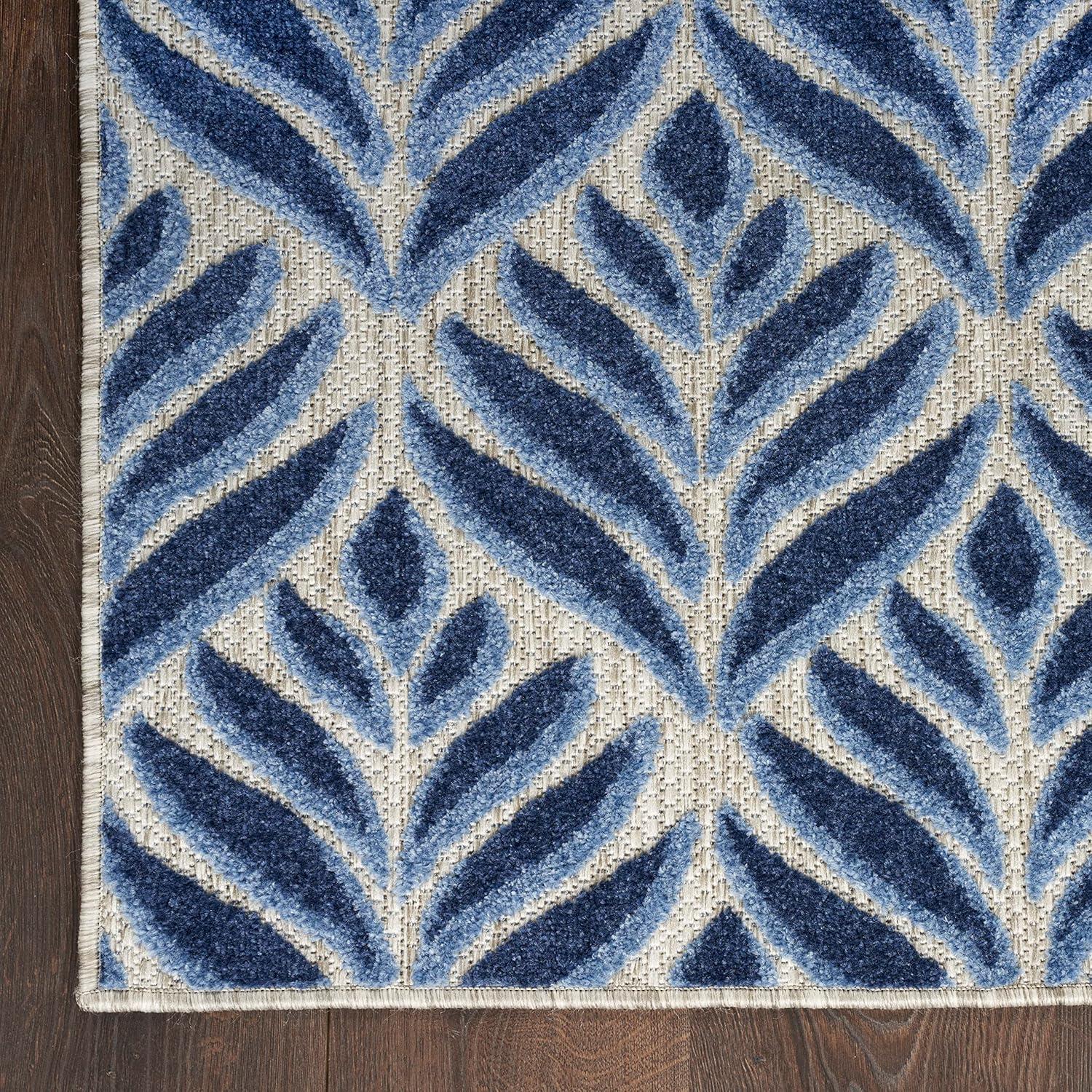 Nourison Aloha Tropical Palm Flatweave High-Low Indoor Outdoor Area Rug Blue 2'8" x 4'