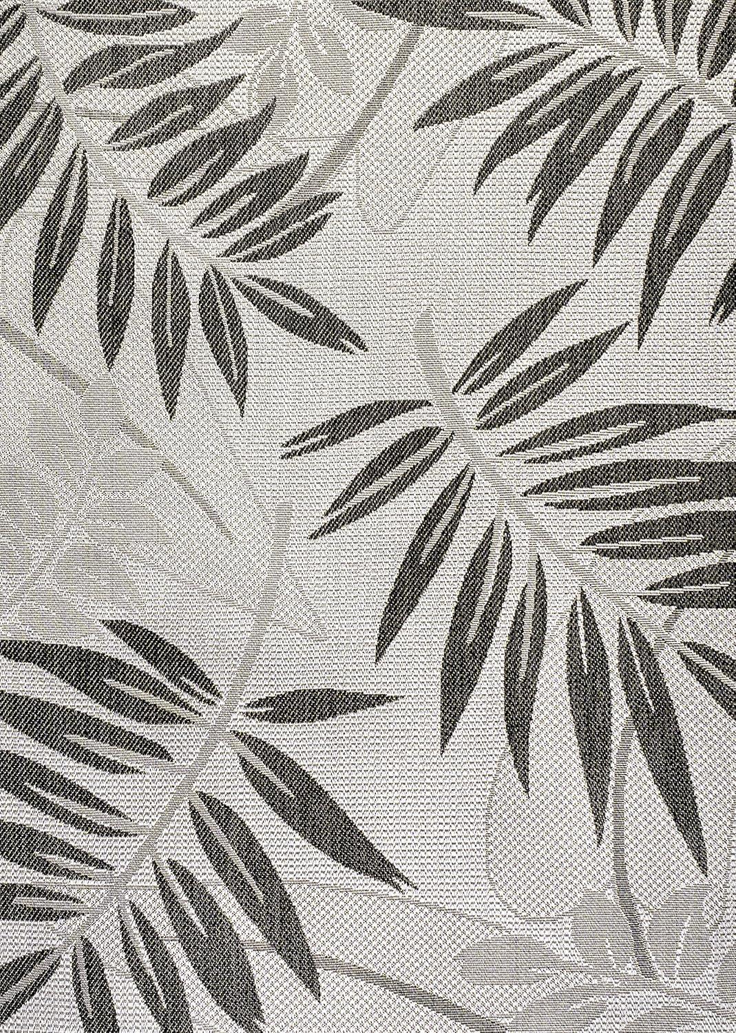 8' x 10' Havana Tropical Palm Leaf Indoor/Outdoor Area Rug, Gray/Black - JONATHAN Y