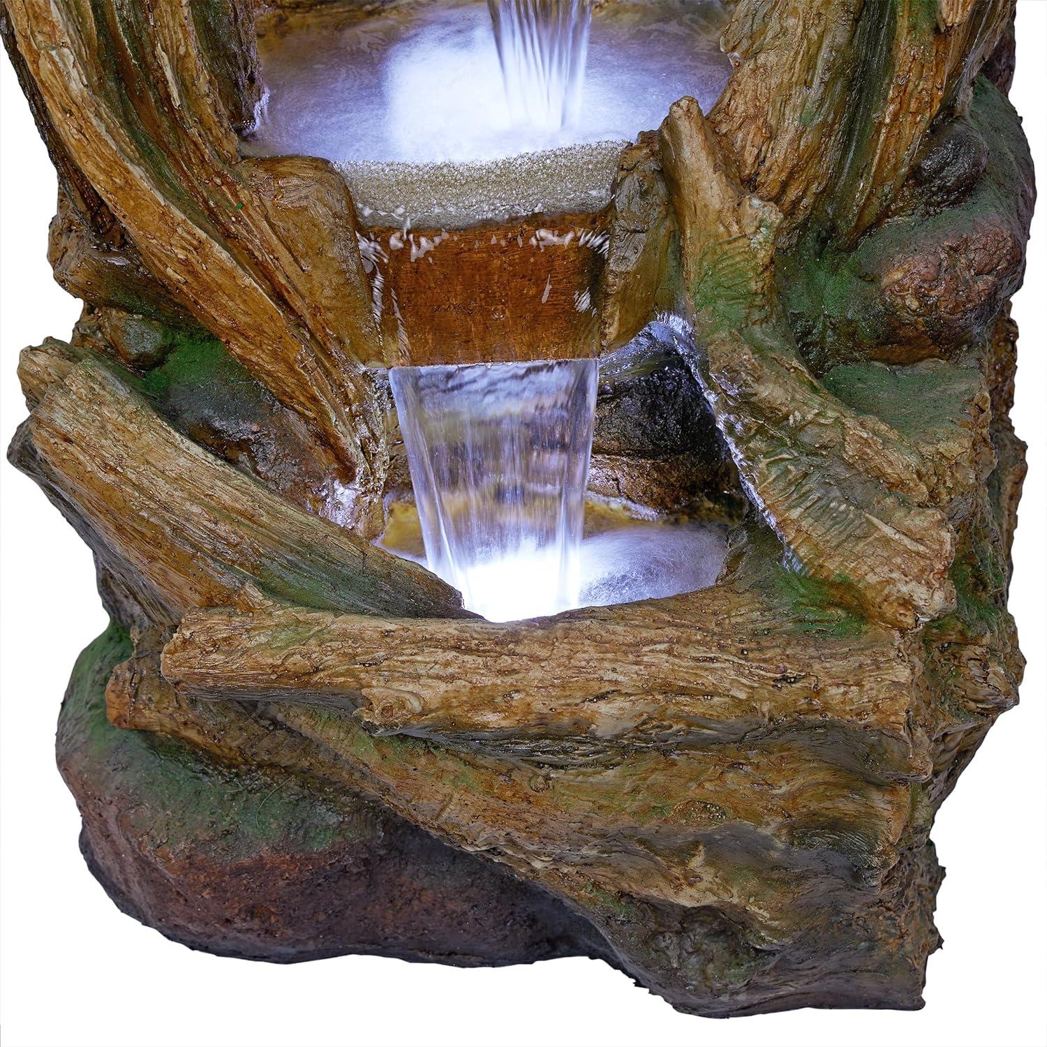 40" Brown Polyresin Tree Trunk Fountain with LED Lights