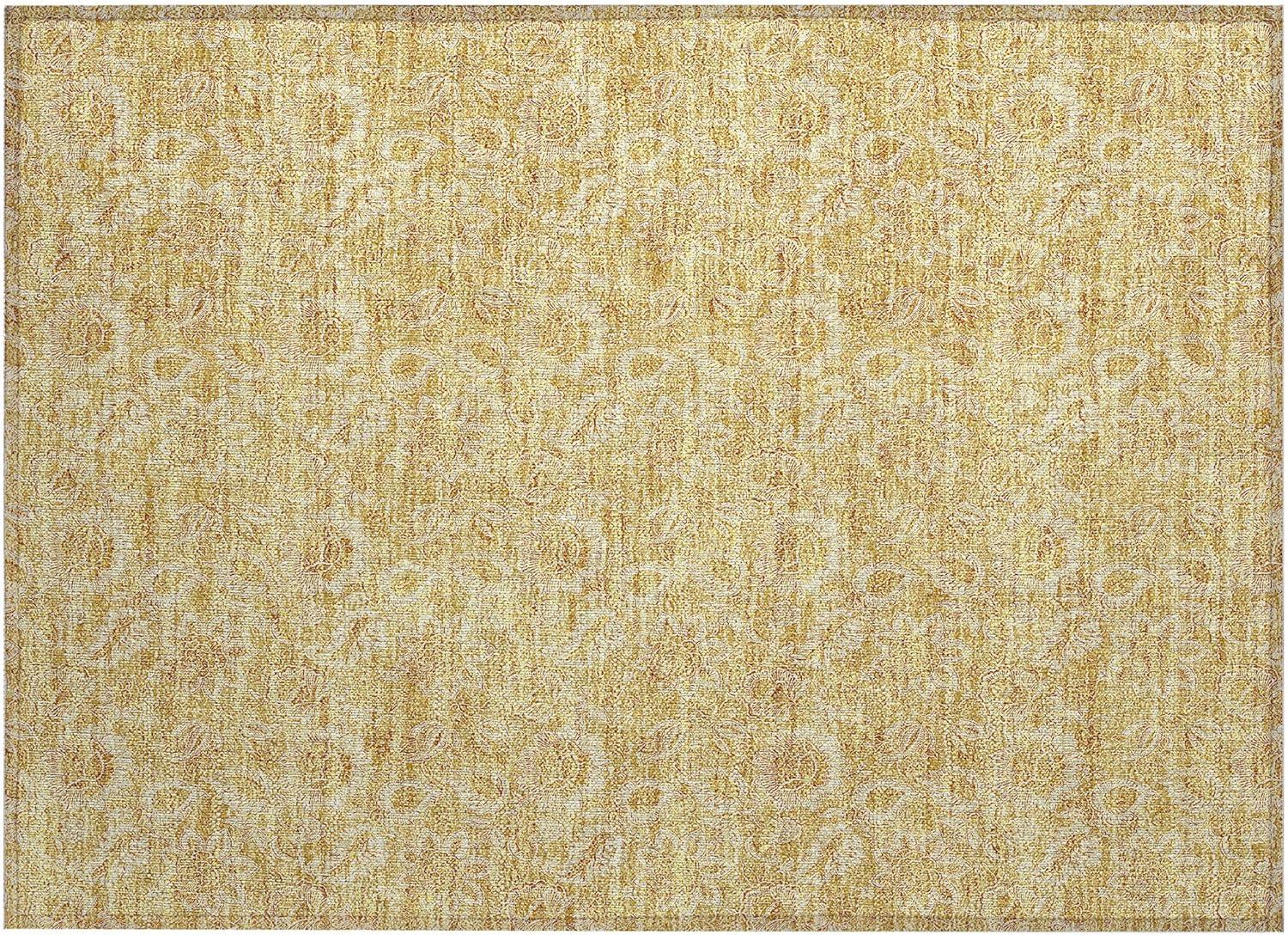 Gold Floral Indoor Outdoor Machine Washable Area Rug