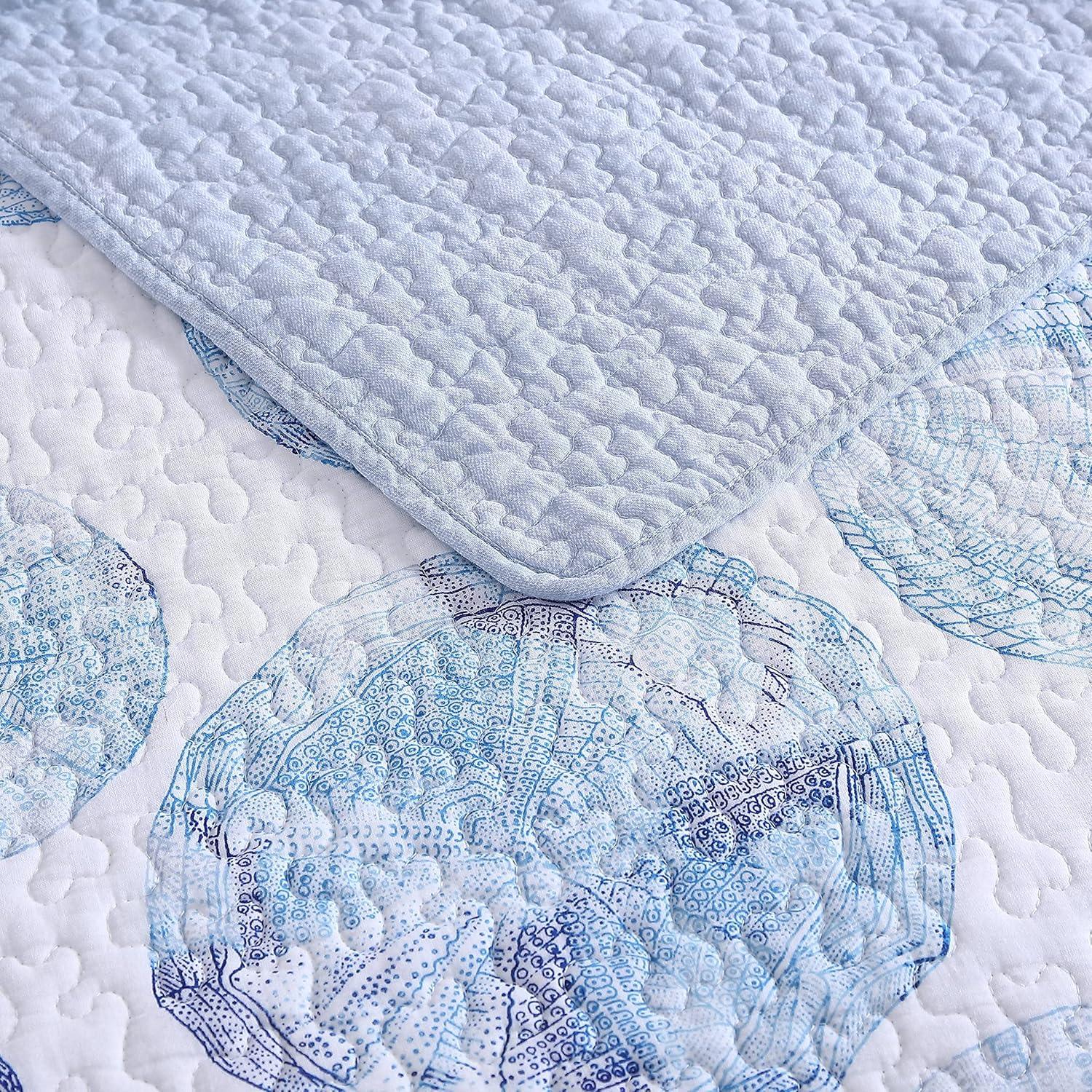 Tommy Bahama Ocean Isle Blue Cotton Reversible Quilt Set