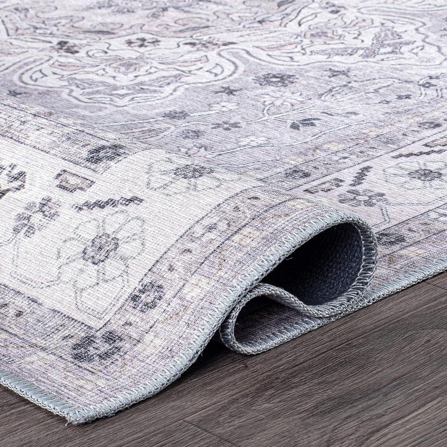 World Rug Gallery Transitional Medallion Machine Washable 2'1"x3' Gray Area Rug:  Stain-Resistant,  Flat Pile,  Indoor Use