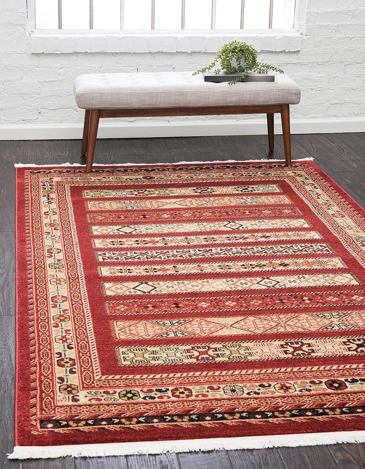 Unique Loom Pasadena Fars Rug Rust Red/Black 4' 1" x 6' 1" Rectangle Striped Modern Perfect For Living Room Bed Room Dining Room Office