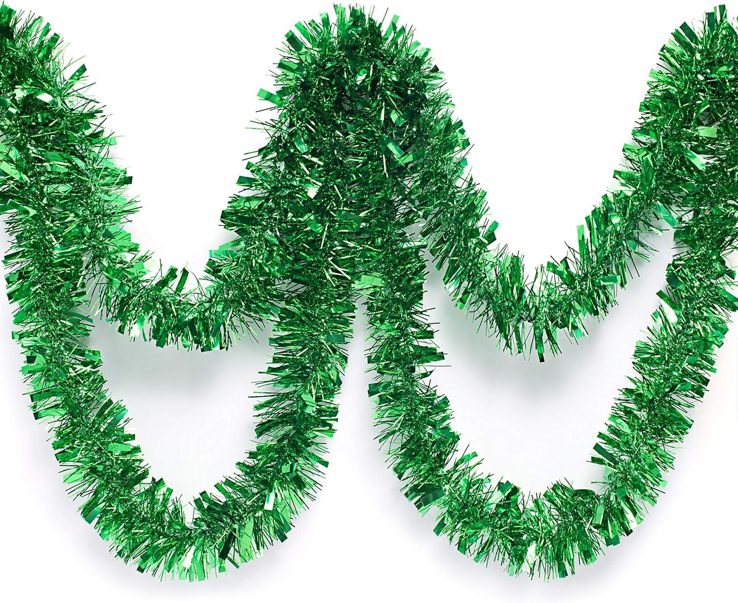 25 ft Green Metallic Tinsel Twist Garland for Festive Decor