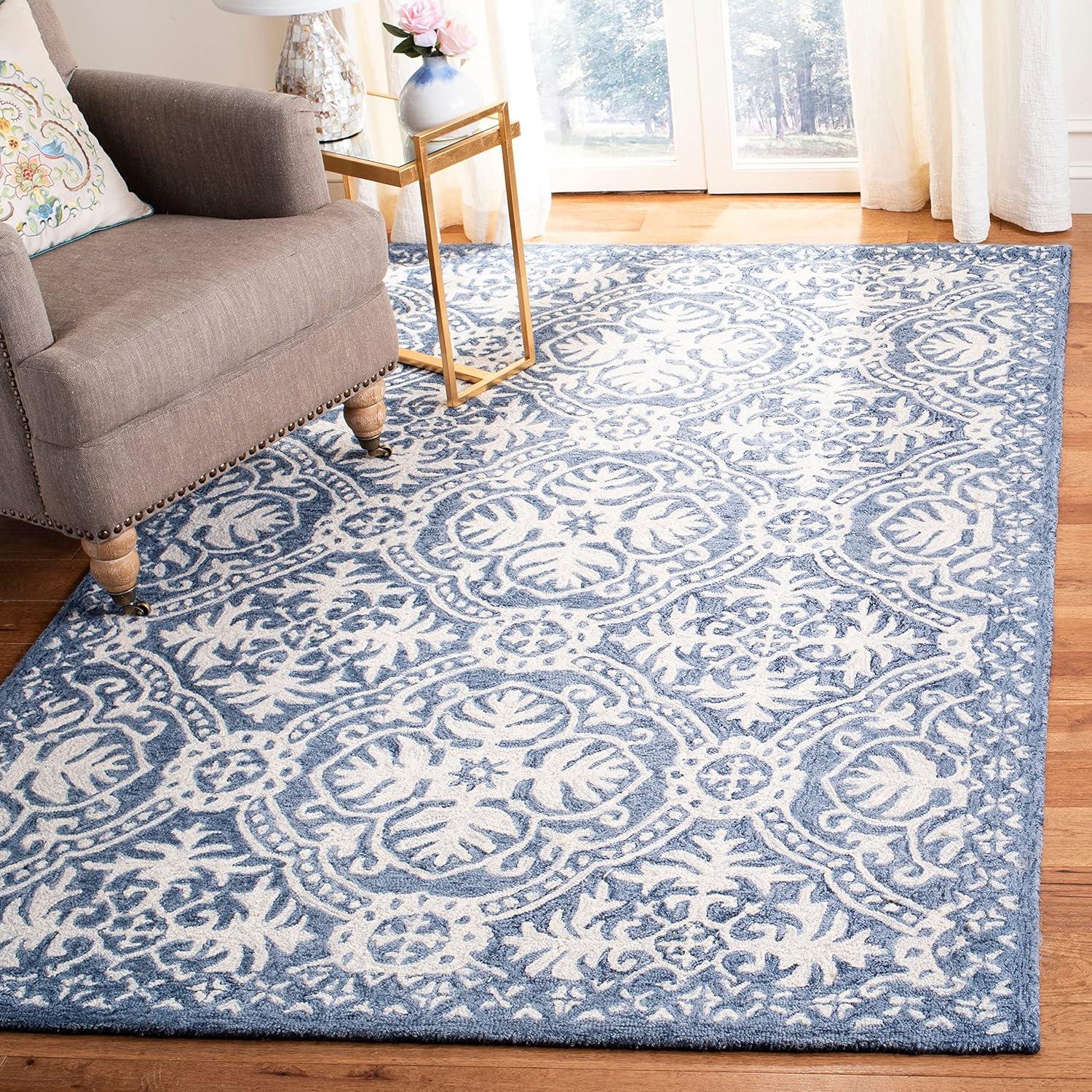 Ophelia & Co. Salerna Micro-Loop Hand Tufted Wool/Cotton Oriental Rug in Ivory/Blue