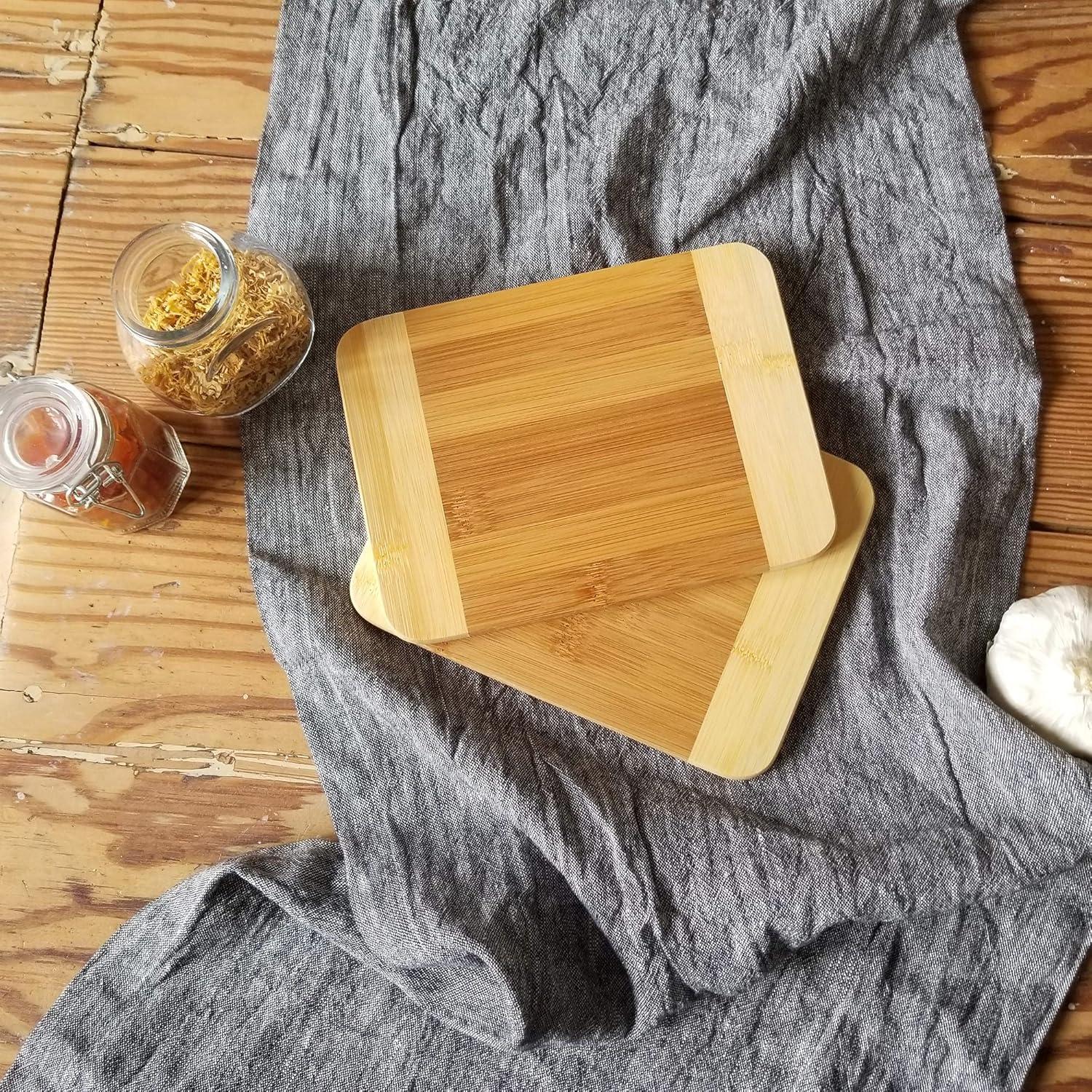 Lipper International 949 Bamboo Wood Two-Tone Kitchen Cutting and Serving Board, Small, 8" x 6" x 5/16", Set of 2