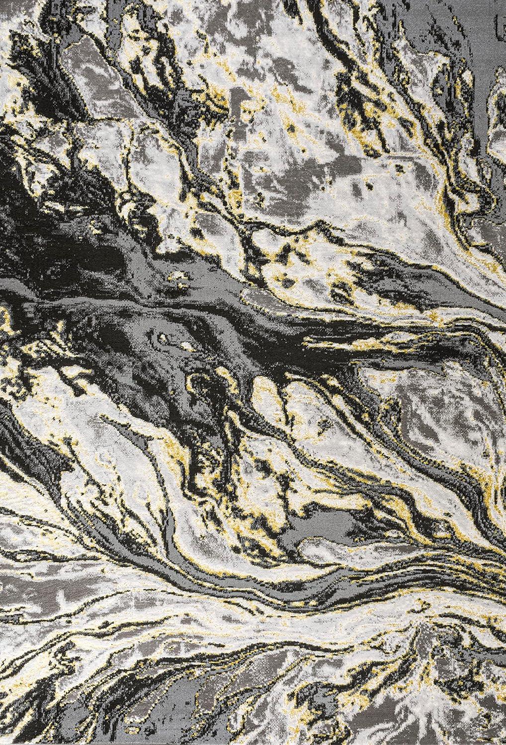 5'x8' Swirl Marbled Abstract, Black/Yellow - JONATHAN Y