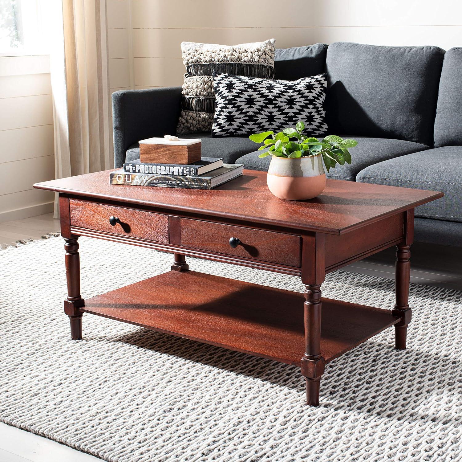Boris 2 Drawer Coffee Table - Dark Cherry - Safavieh