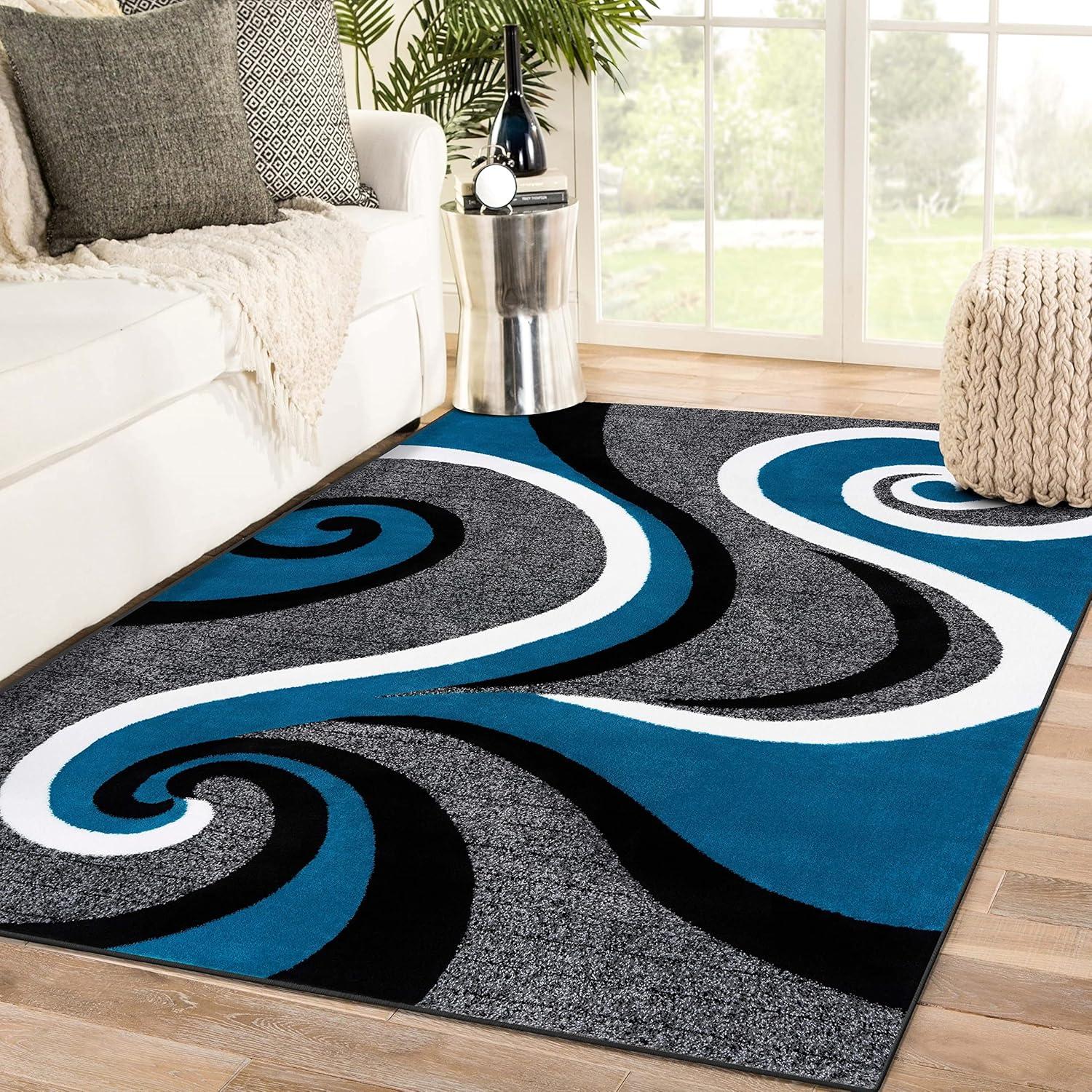 Luxe Weavers Contemporary Abstract Geometric Swirl Area Rug, Turquoise 4x5