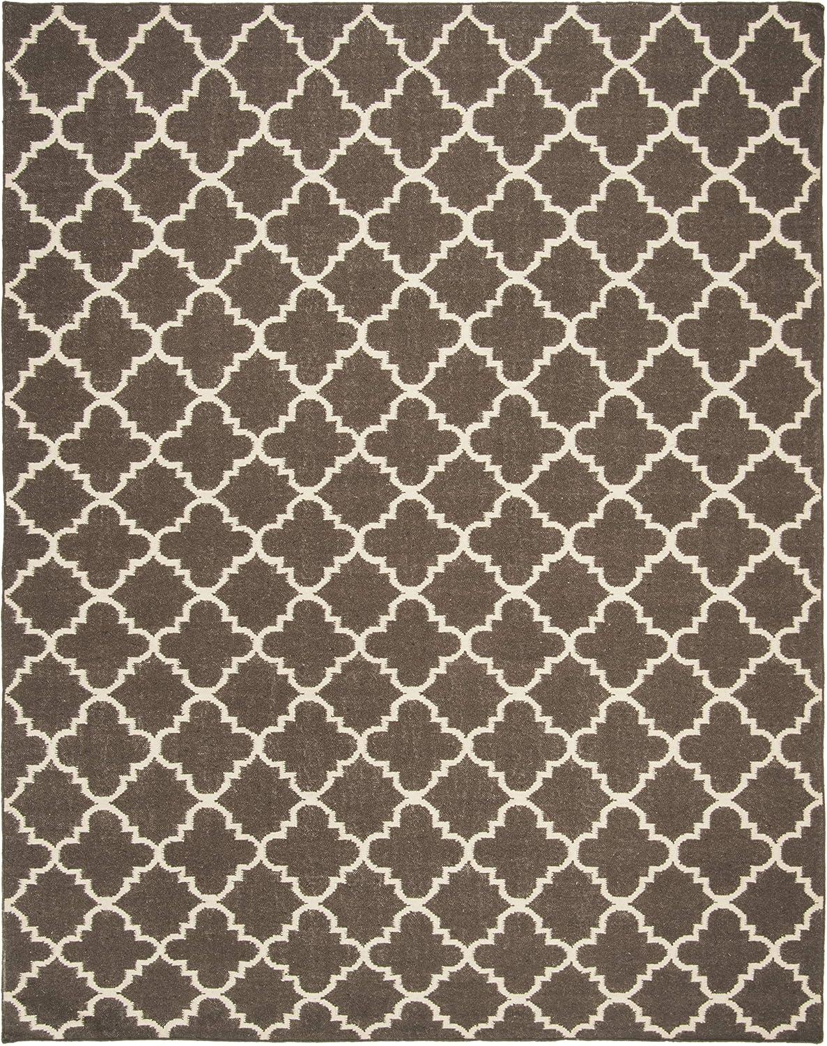 SAFAVIEH Dhurries Brad Geometric Area Rug, Brown/Ivory, 9' x 12'